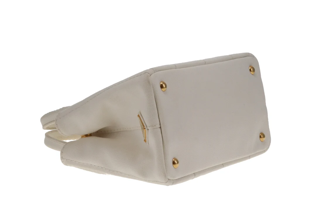 Prada Canapa Logo Convertible Canvas Tote White Small - Image 10