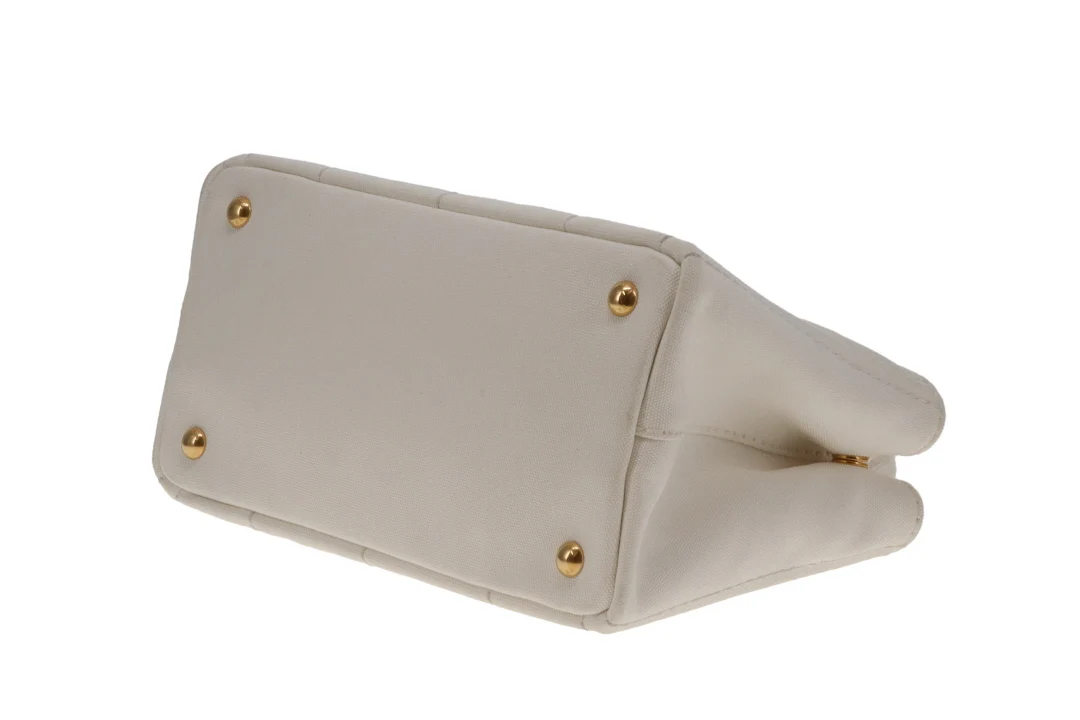 Prada Canapa Logo Convertible Canvas Tote White Small - Image 11