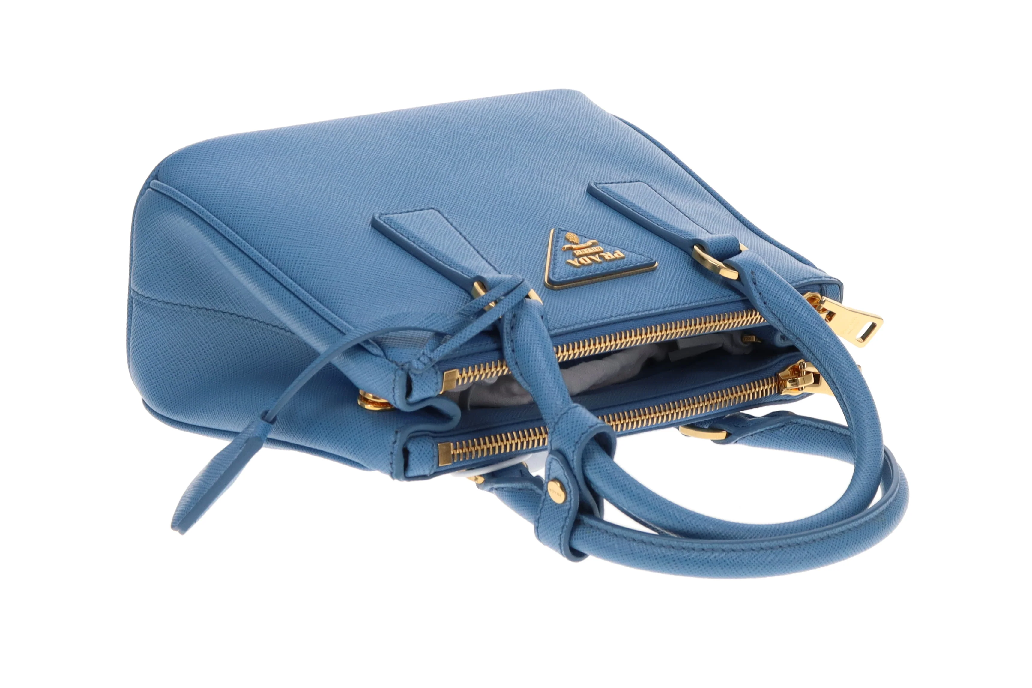 Prada Mini Galleria Saffiano Leather Onda (Blue) with Strap - Image 10