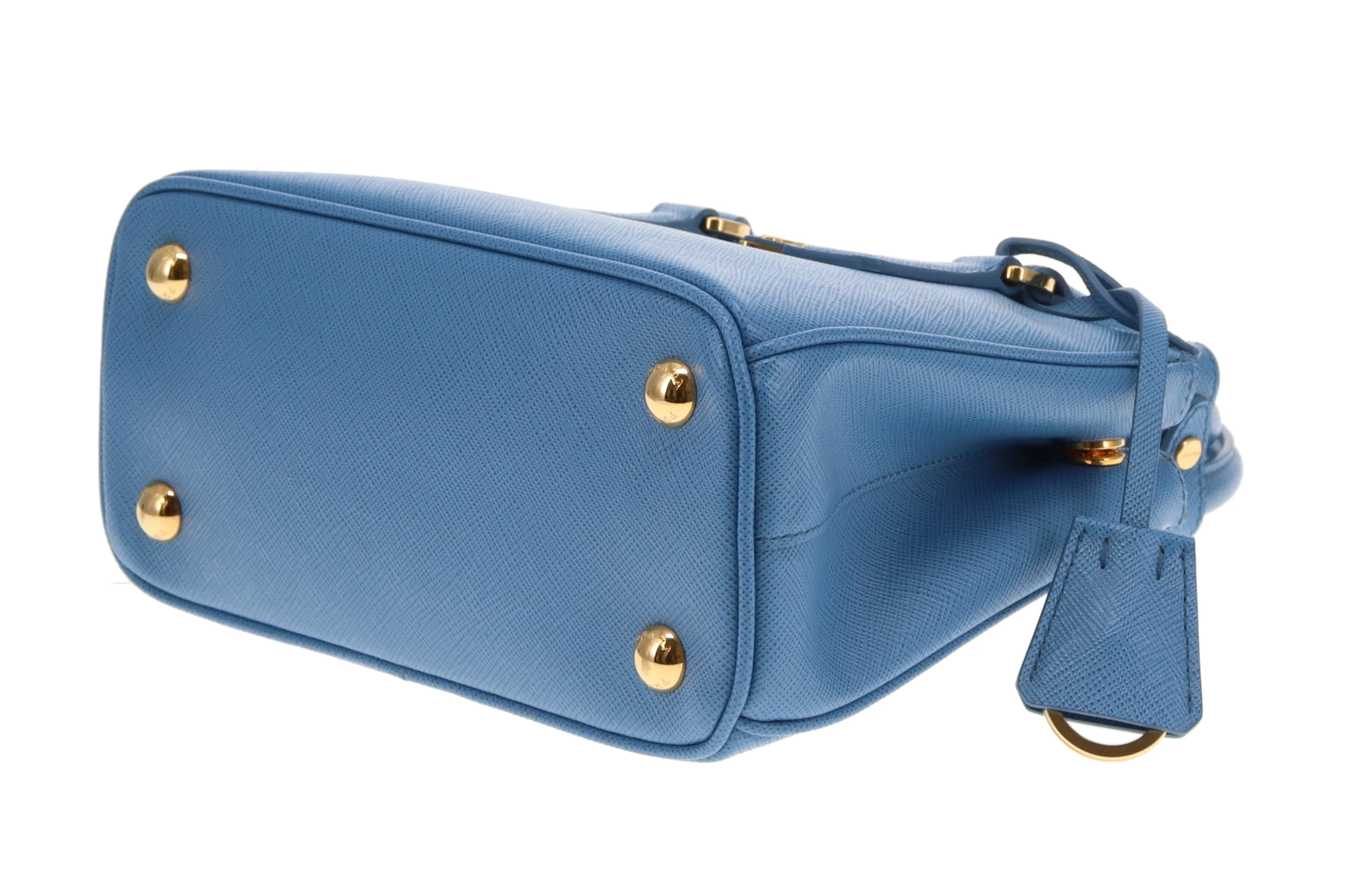 Prada Mini Galleria Saffiano Leather Onda (Blue) with Strap - Image 11