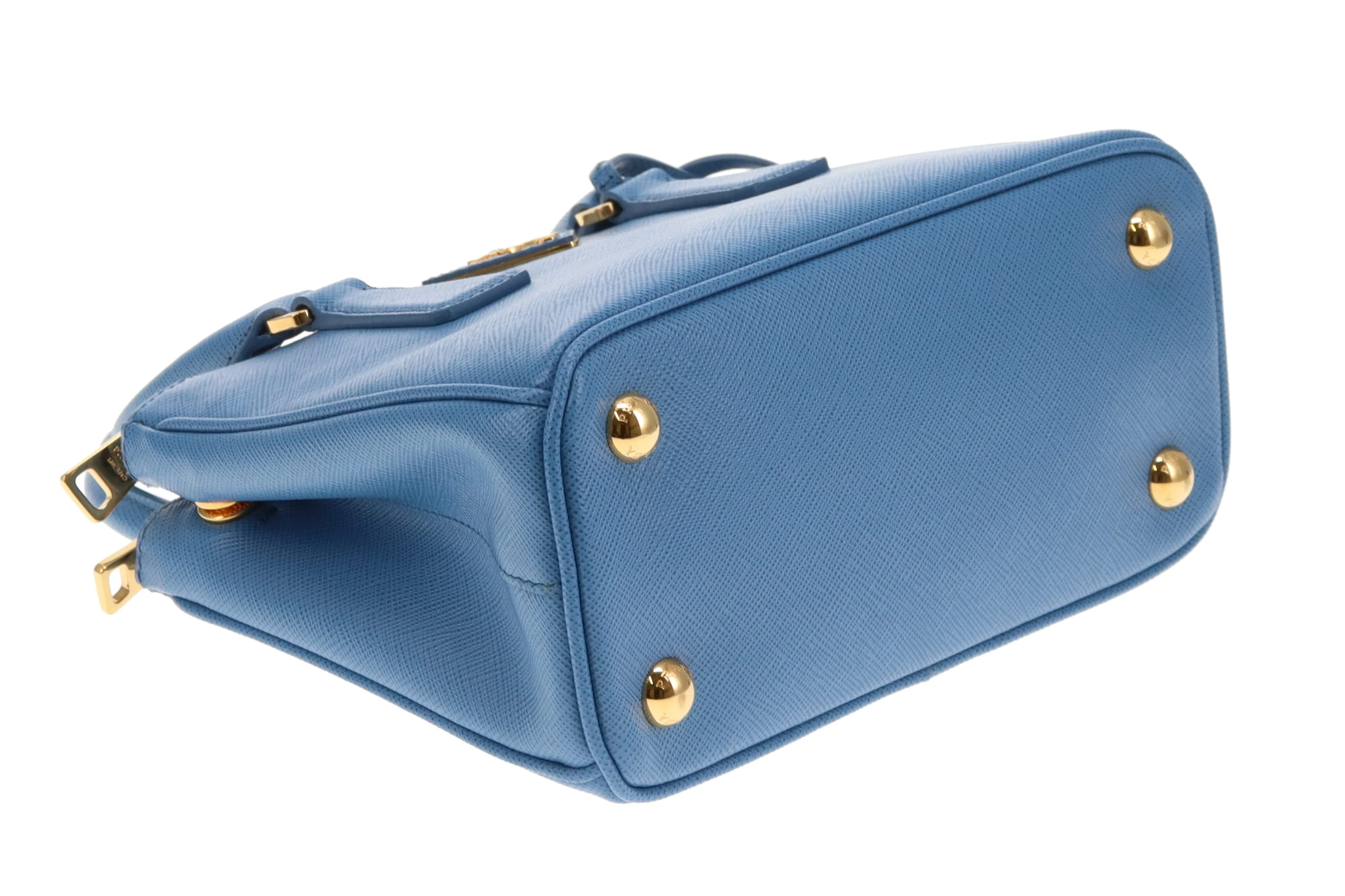 Prada Mini Galleria Saffiano Leather Onda (Blue) with Strap - Image 12