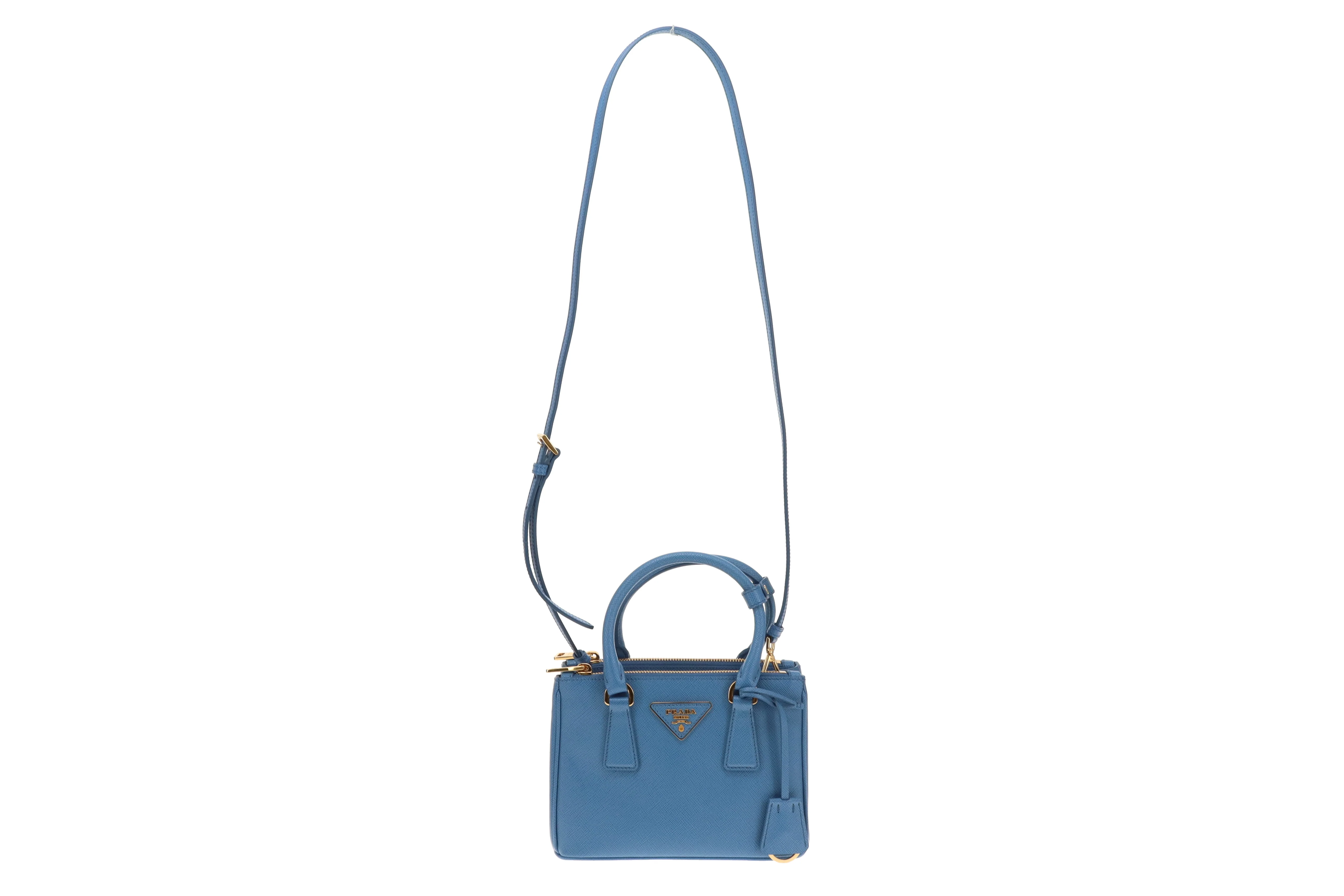 Prada Mini Galleria Saffiano Leather Onda (Blue) with Strap - Image 3