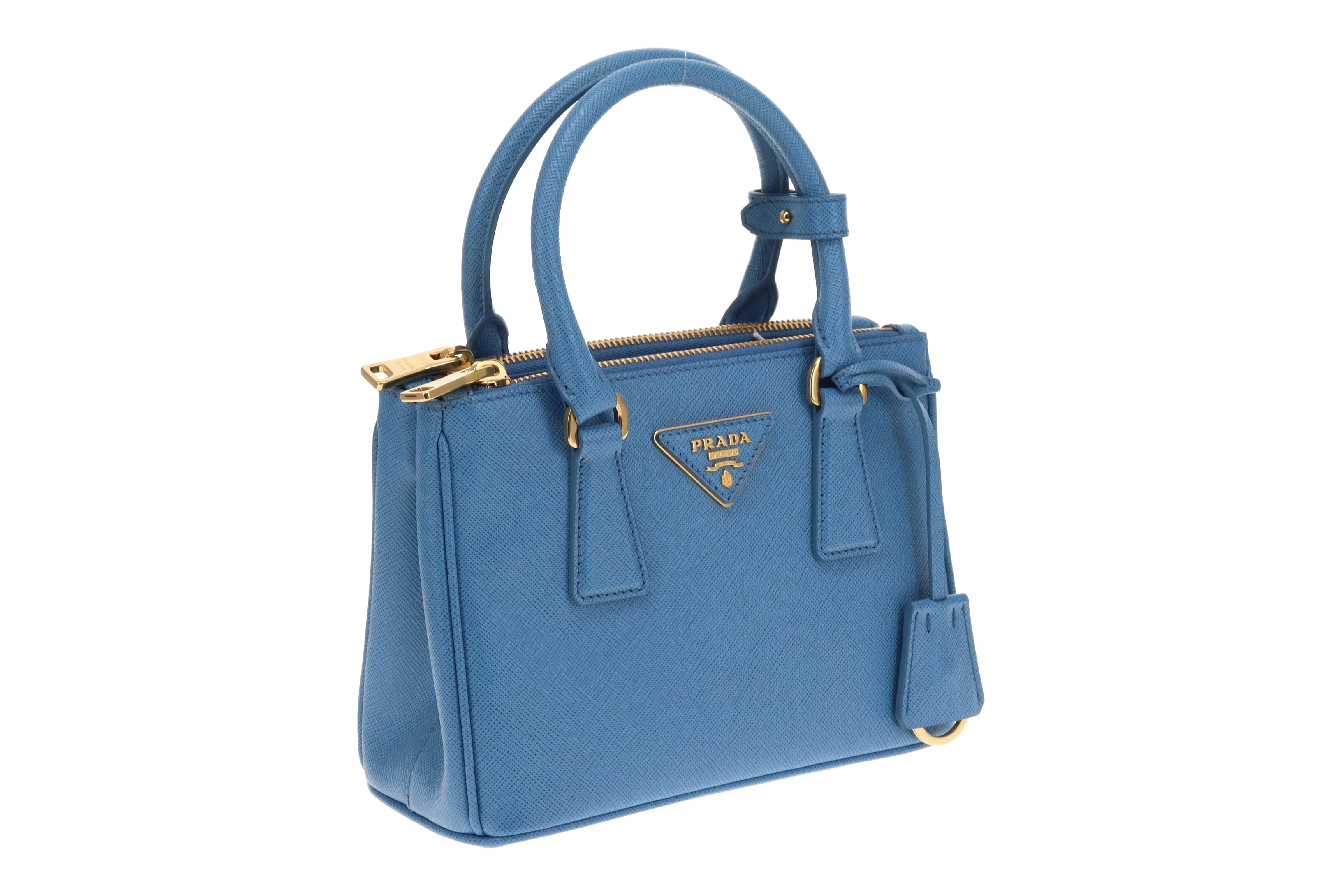 Prada Mini Galleria Saffiano Leather Onda (Blue) with Strap - Image 4