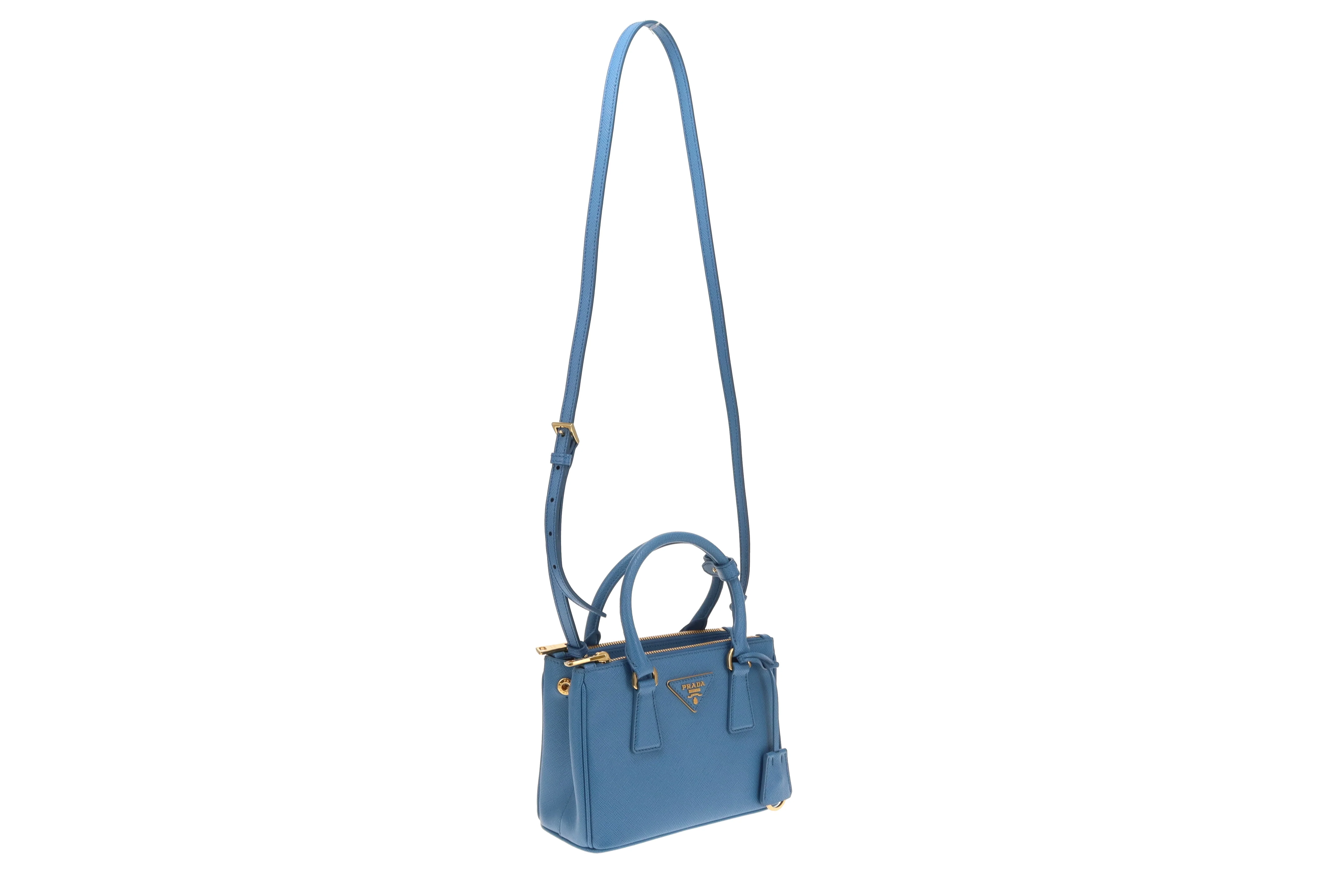 Prada Mini Galleria Saffiano Leather Onda (Blue) with Strap - Image 5