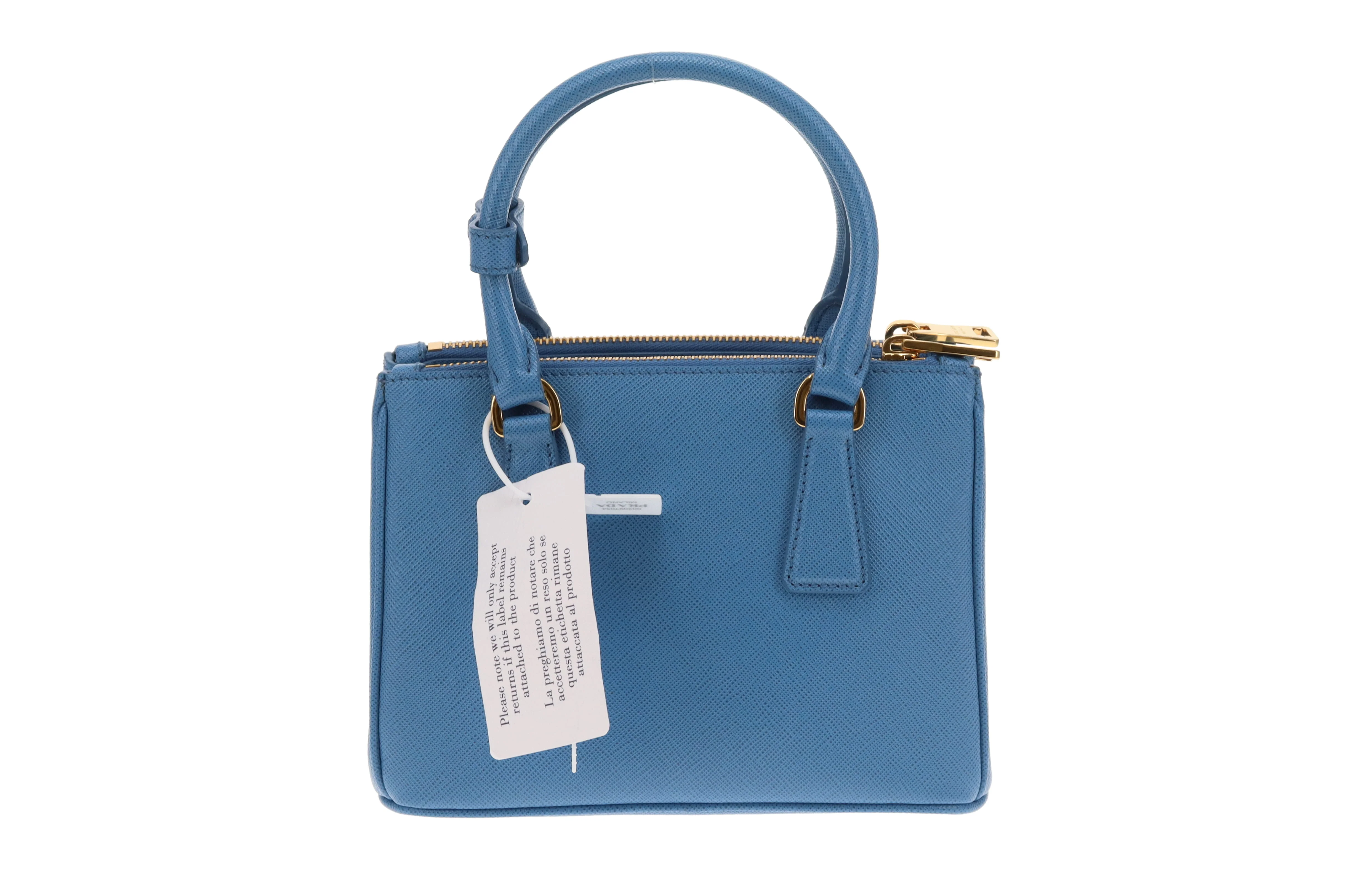 Prada Mini Galleria Saffiano Leather Onda (Blue) with Strap - Image 7