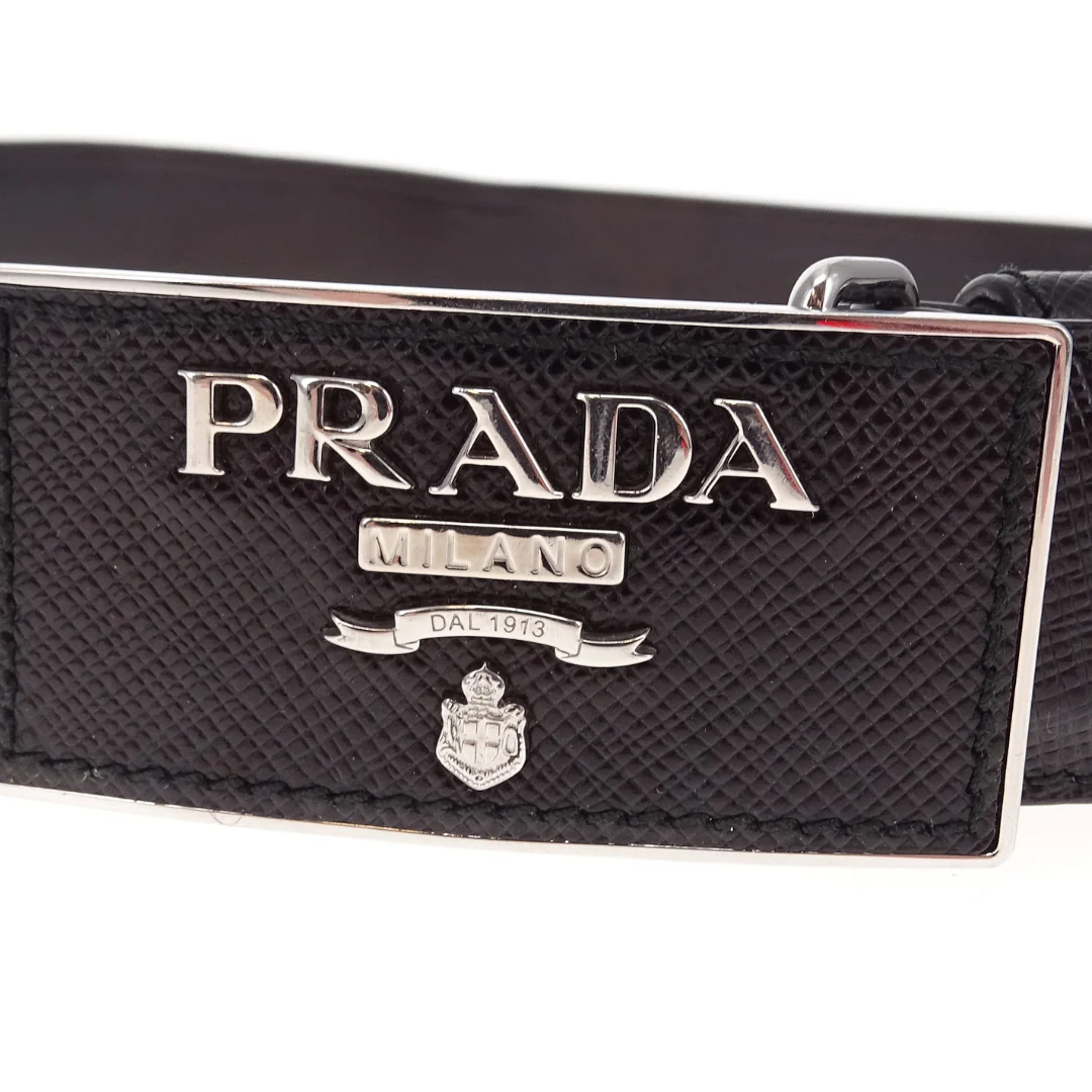 Prada Plaque Belt Black Saffiano SHW 75cm - Image 5