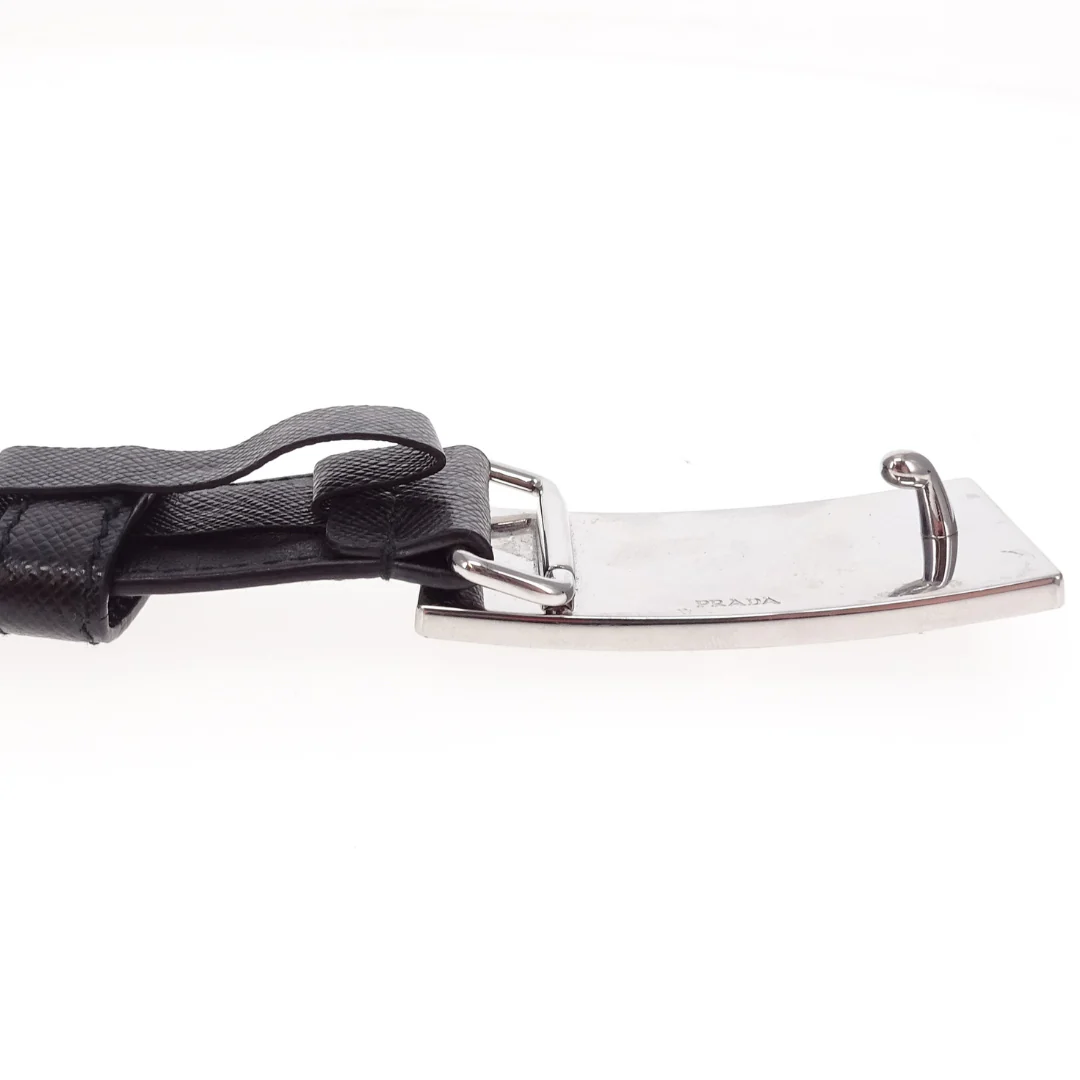 Prada Plaque Belt Black Saffiano SHW 75cm - Image 7