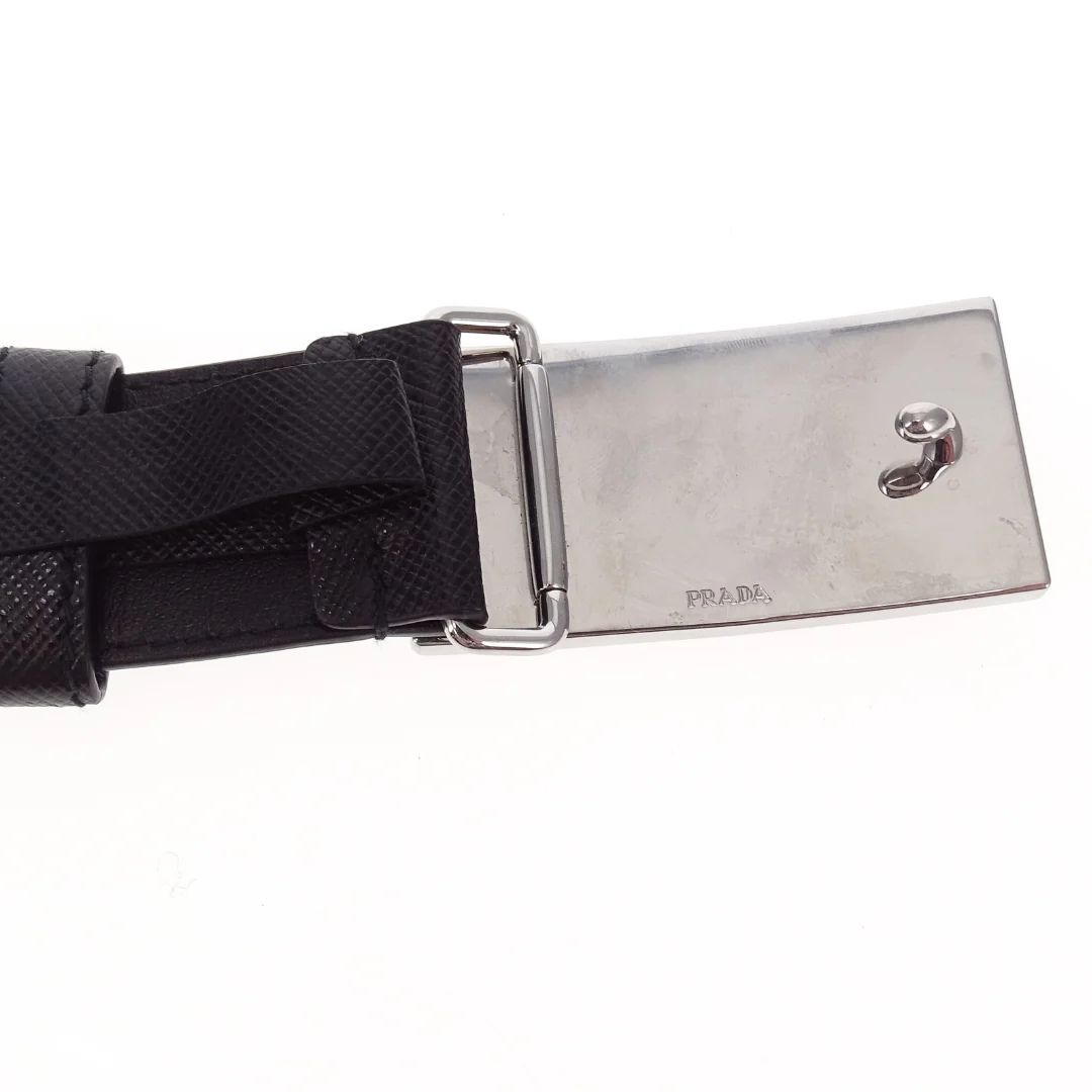 Prada Plaque Belt Black Saffiano SHW 75cm - Image 8