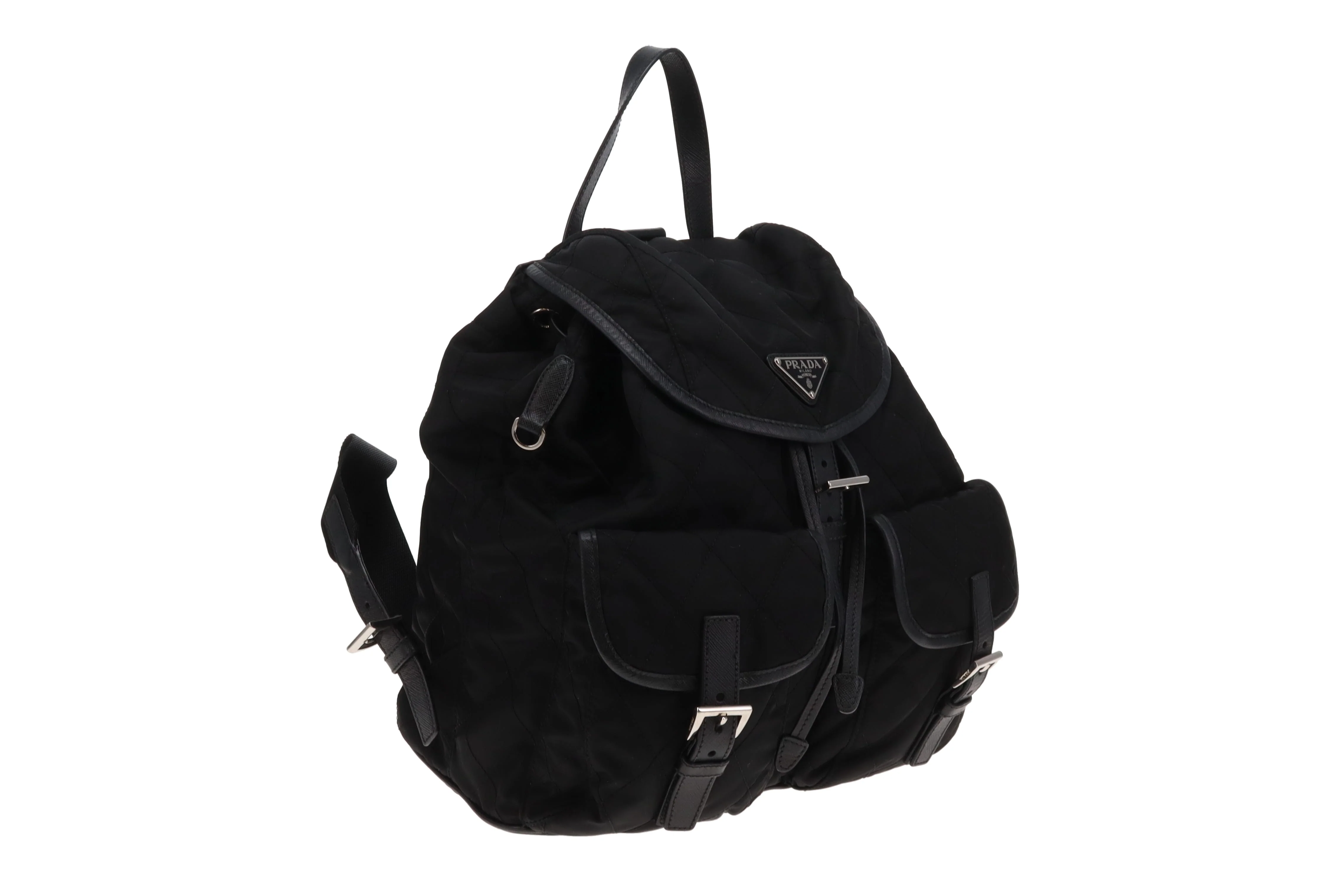 Prada Quilted Nylon Black Twin Pocket Backpack Black - Image 3