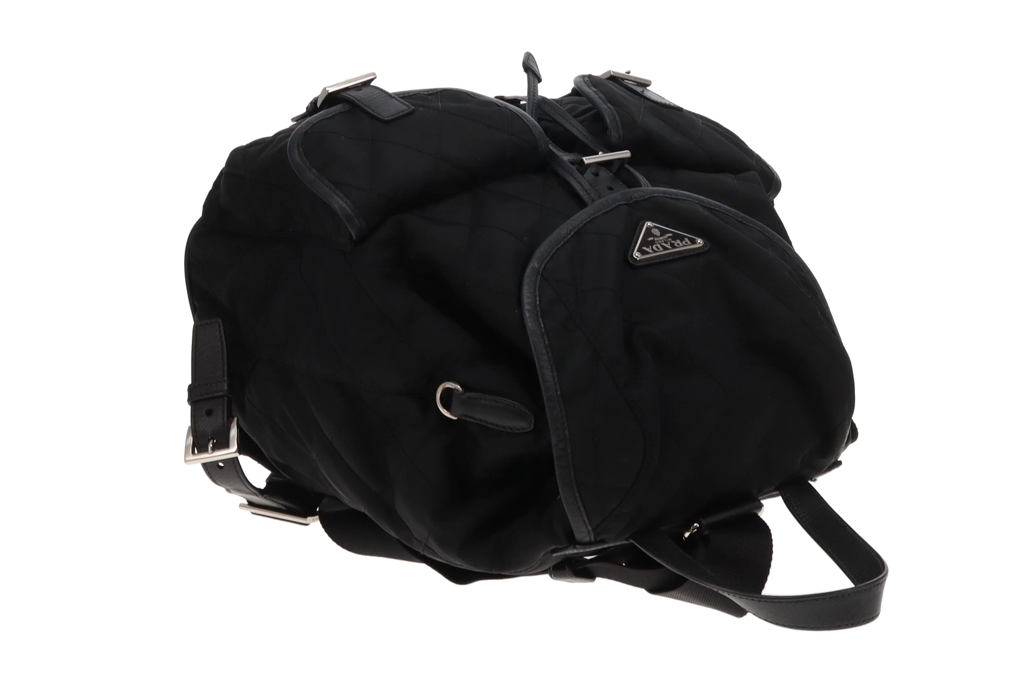 Prada Quilted Nylon Black Twin Pocket Backpack Black - Image 8