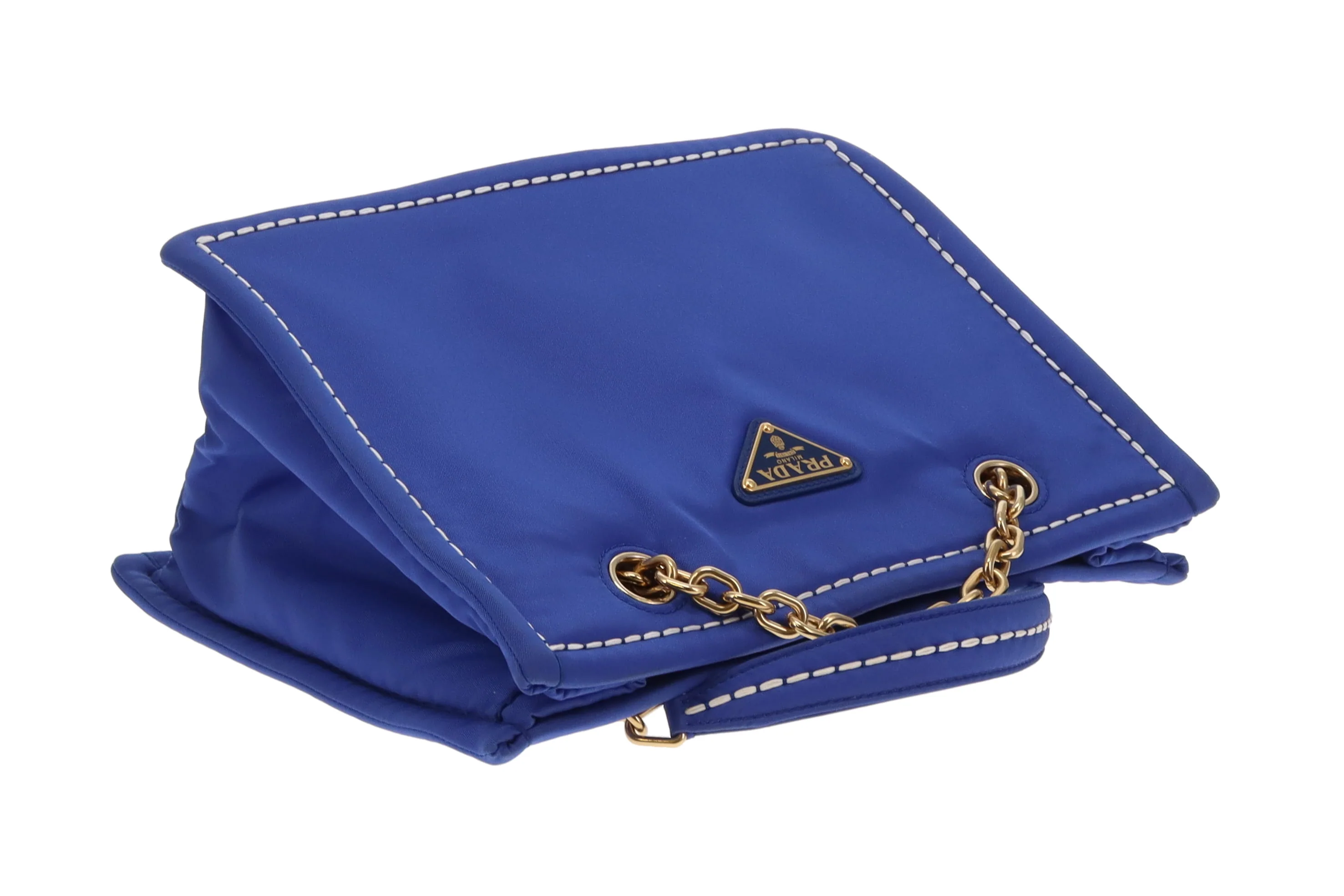 Prada Tote Indaco Nylon Contrast Stitch - Image 10
