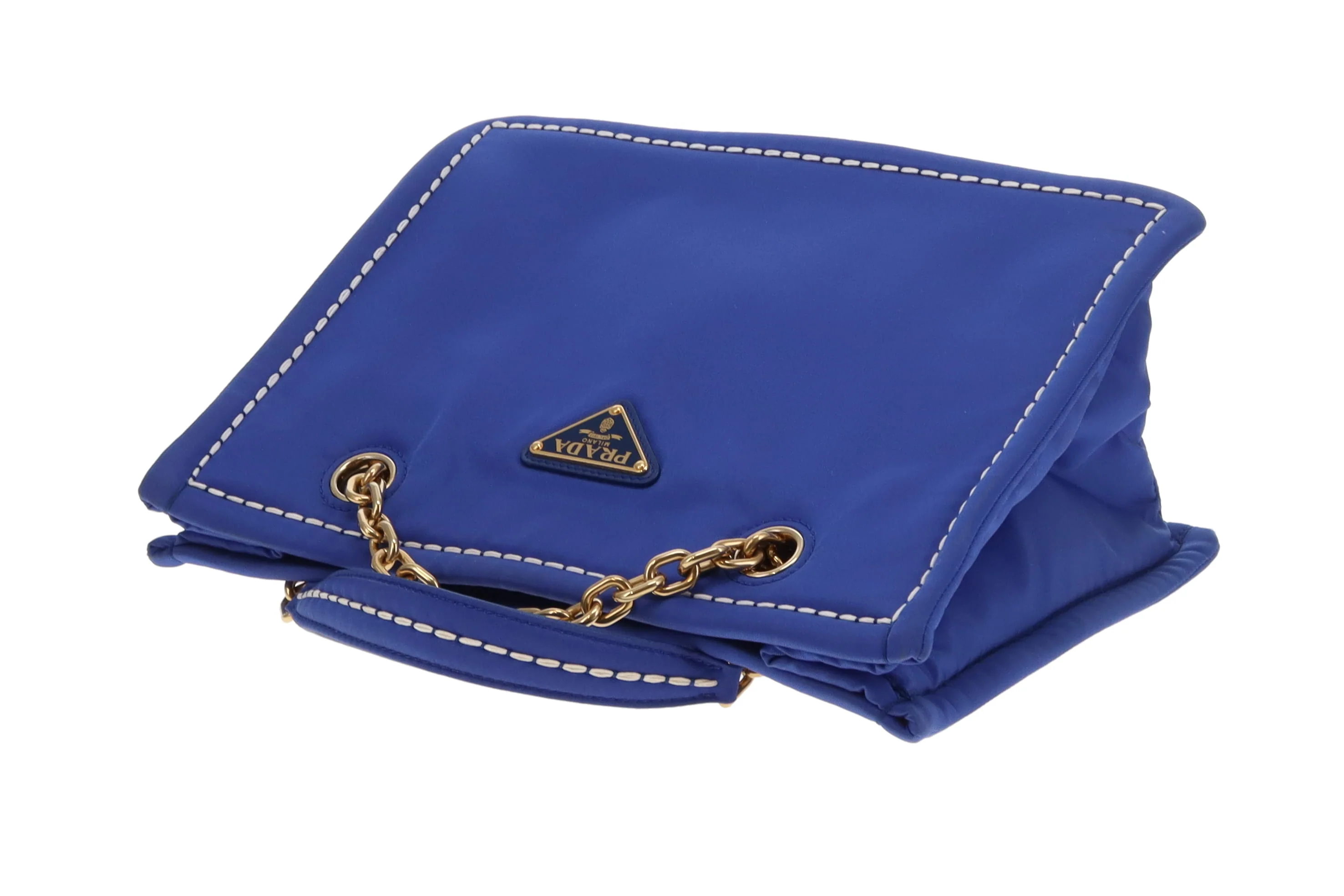 Prada Tote Indaco Nylon Contrast Stitch - Image 13
