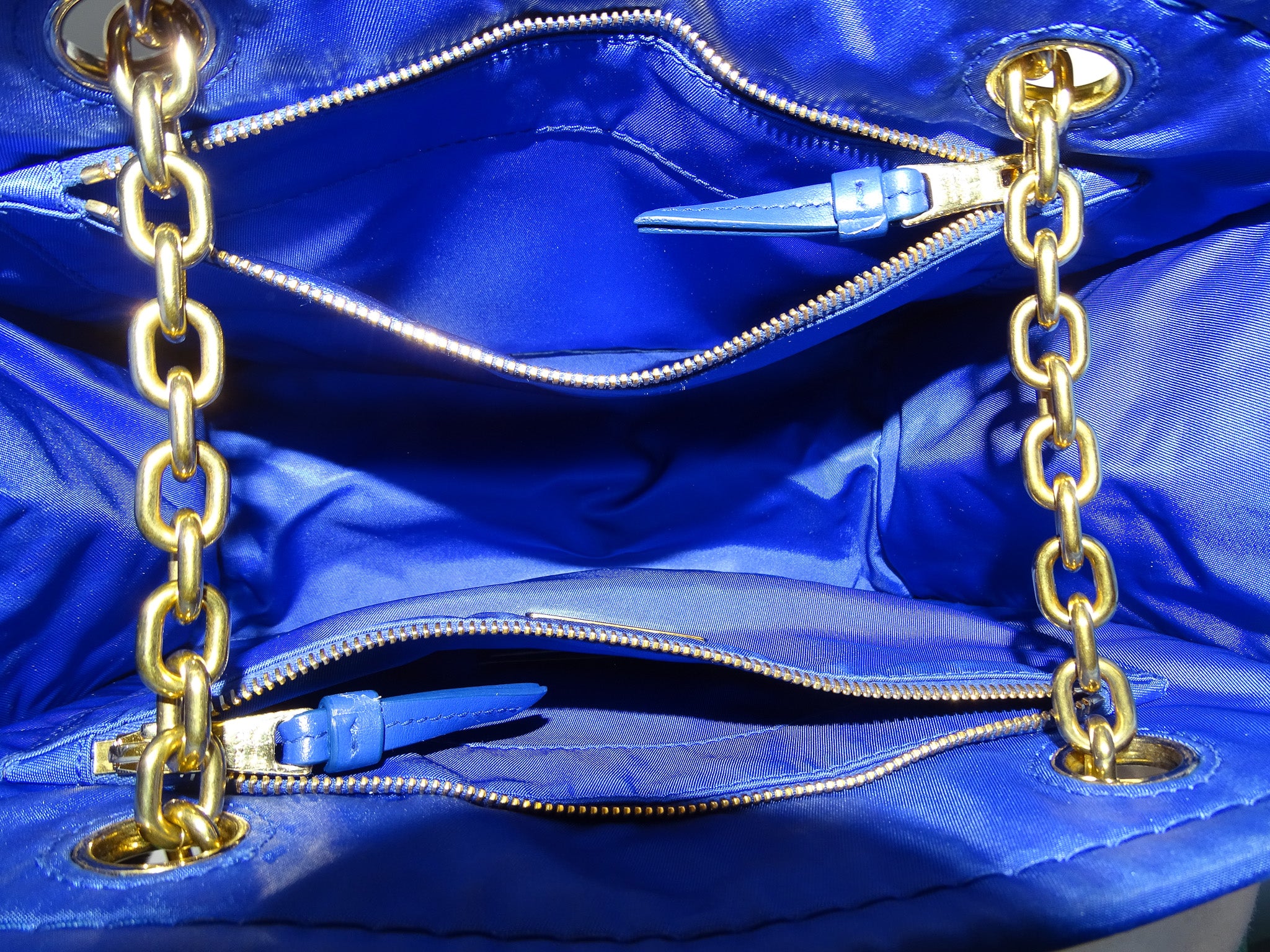 Prada Tote Indaco Nylon Contrast Stitch - Image 14