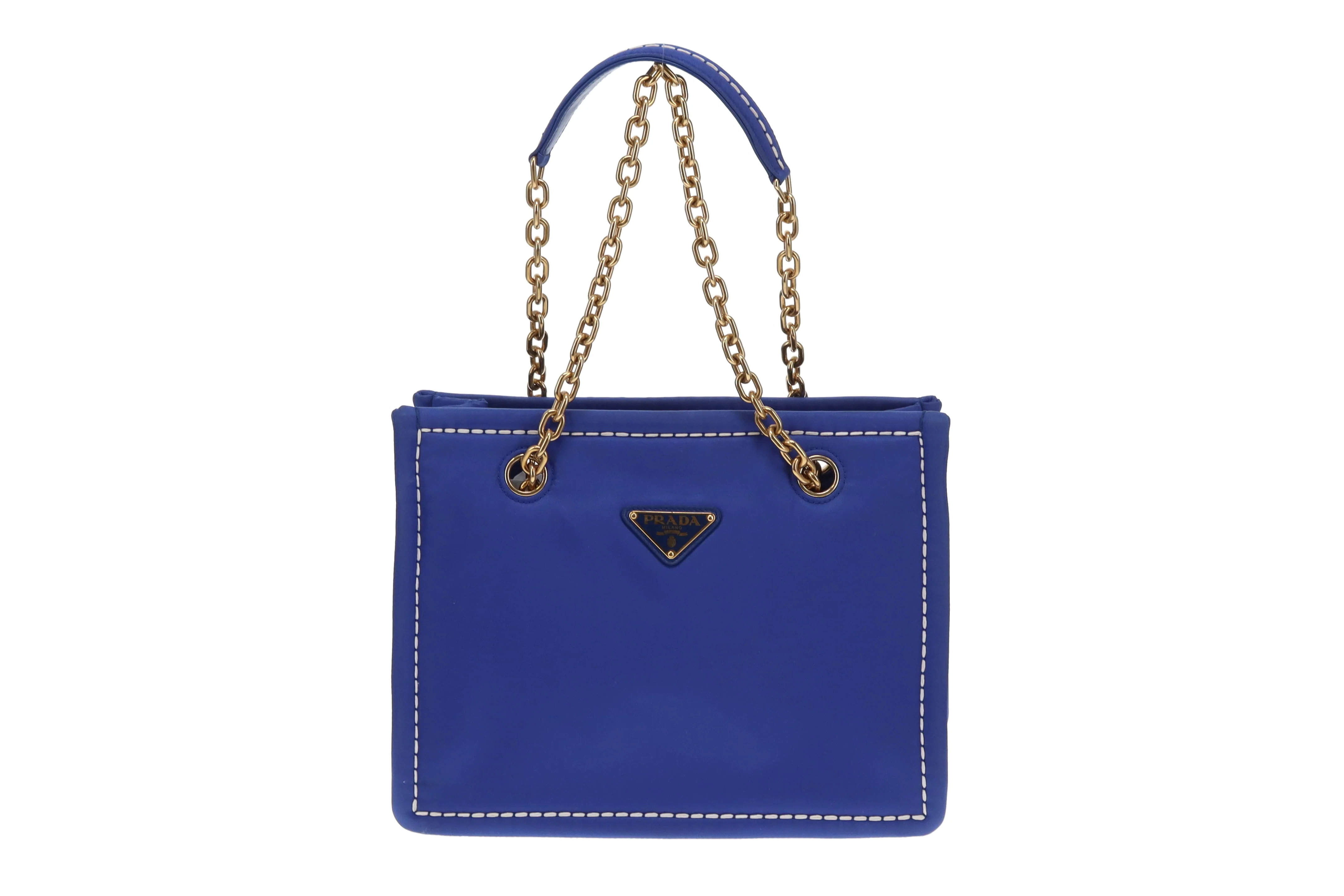 Prada Tote Indaco Nylon Contrast Stitch - Image 3