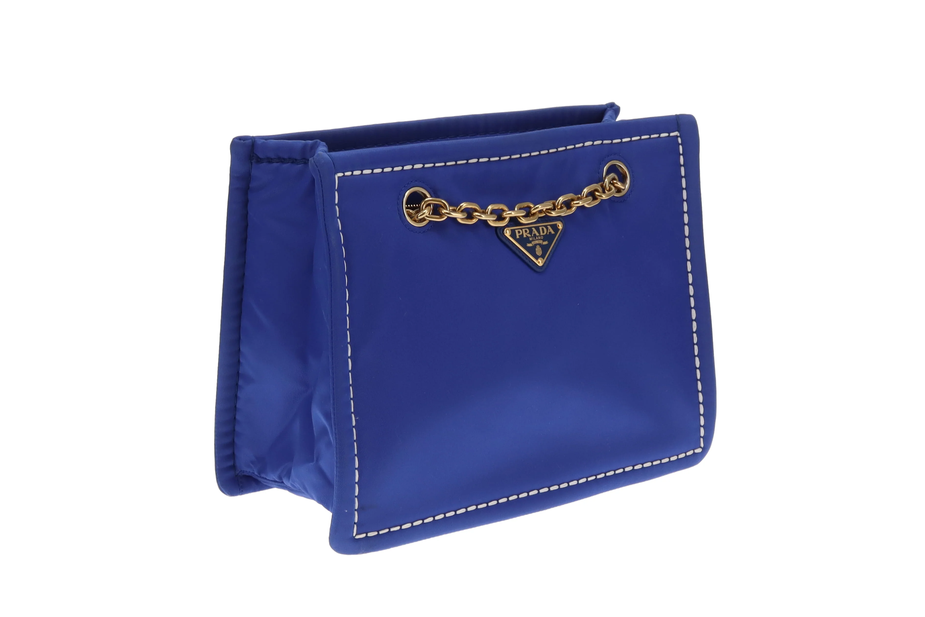 Prada Tote Indaco Nylon Contrast Stitch - Image 4