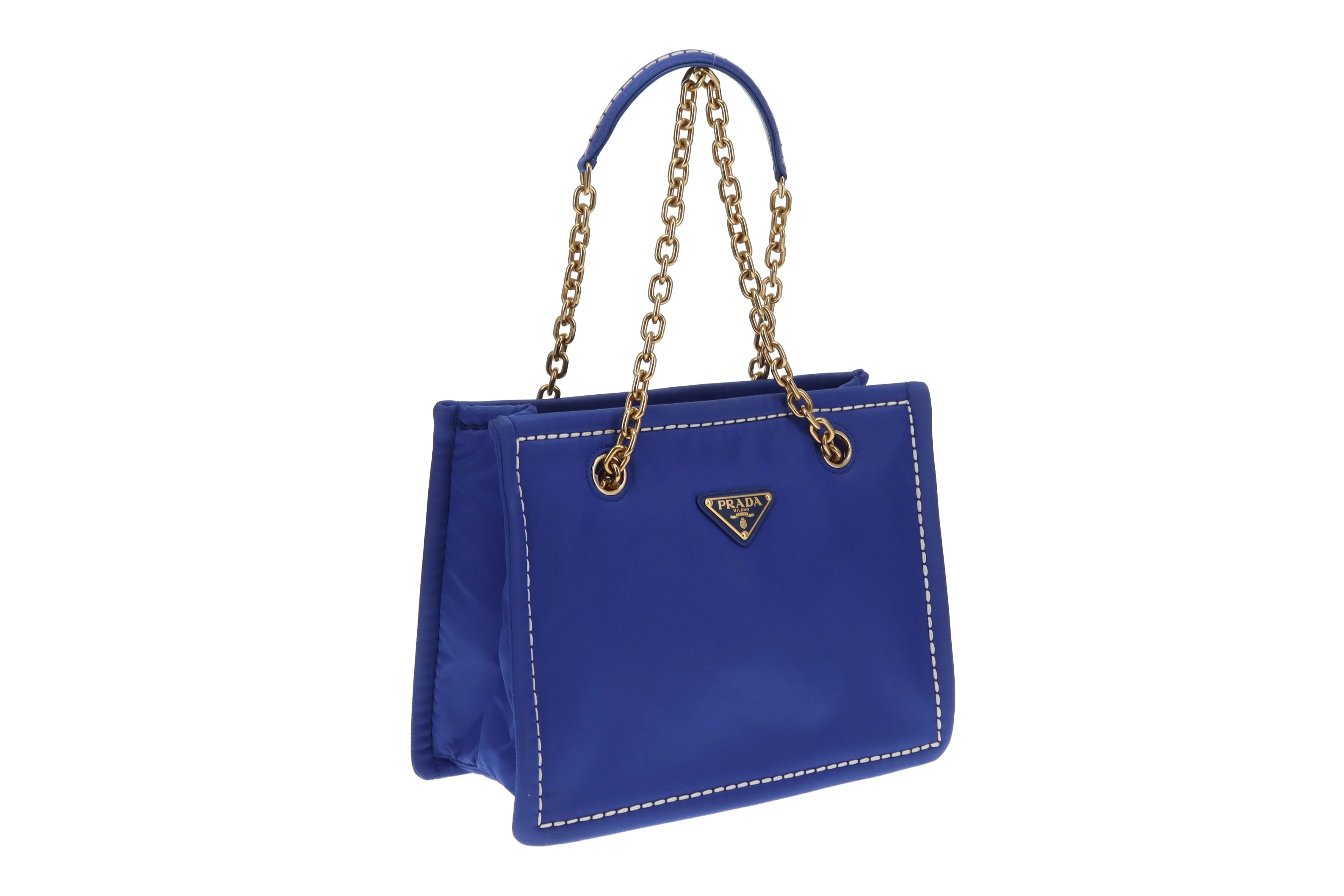 Prada Tote Indaco Nylon Contrast Stitch - Image 5