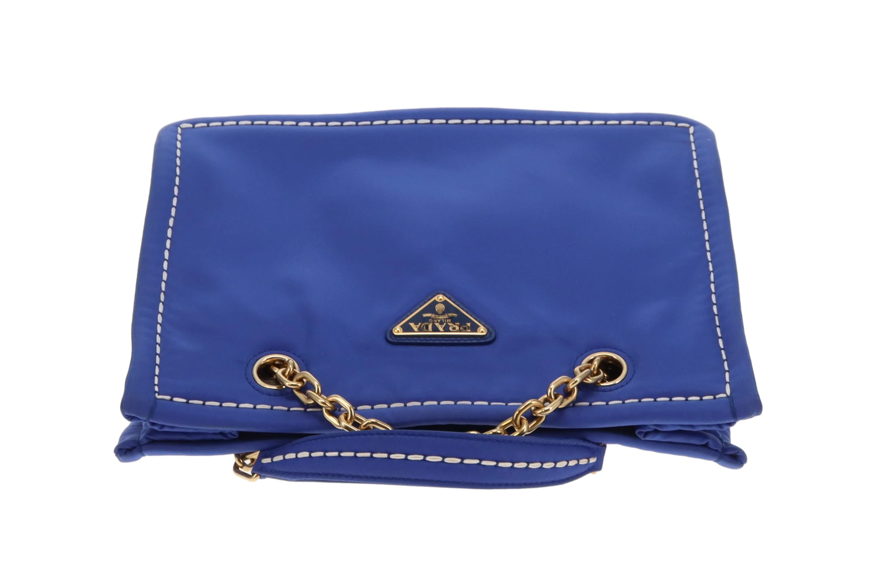 Prada Tote Indaco Nylon Contrast Stitch - Image 9