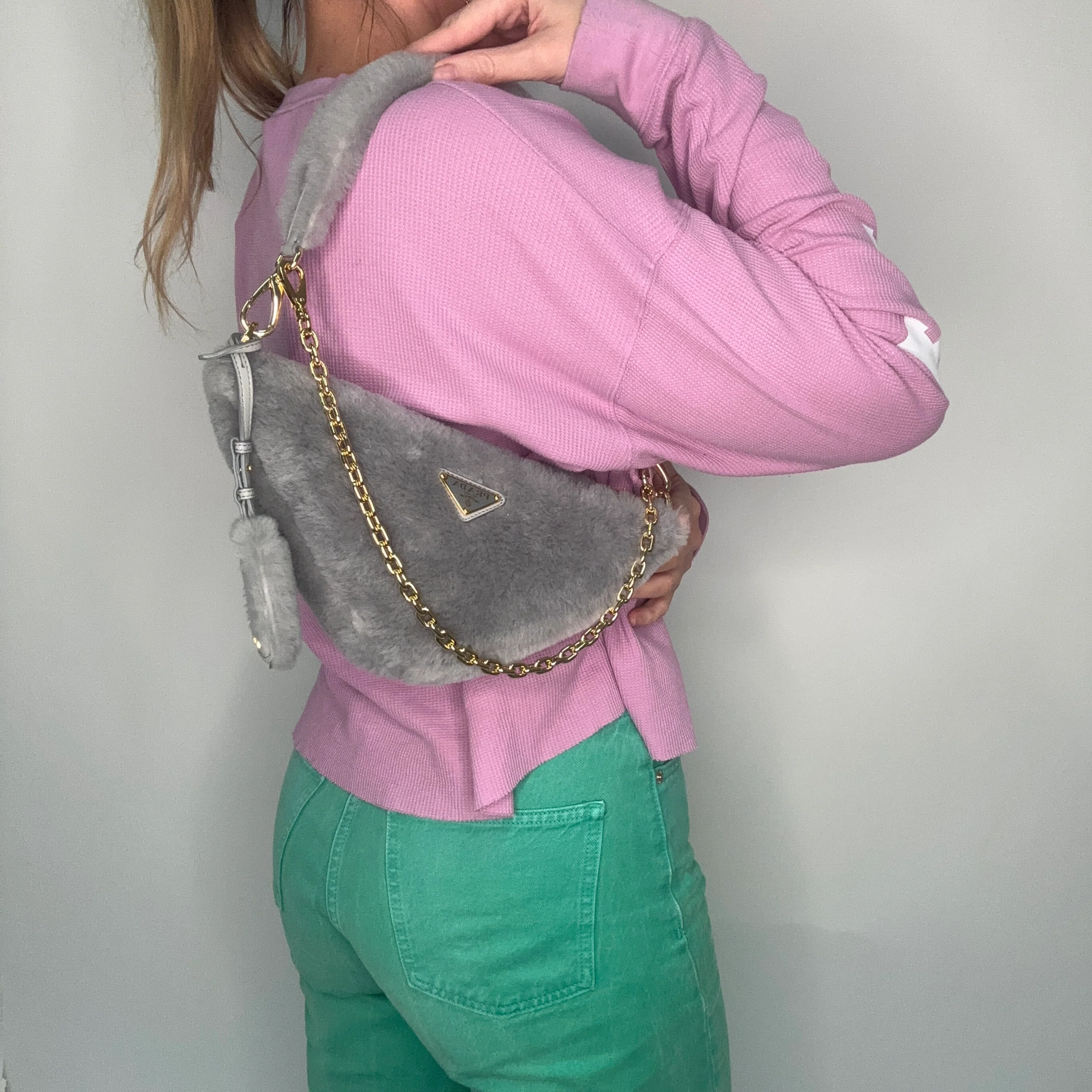 Prada Triangle Shearling Crossbody Bag - Image 2