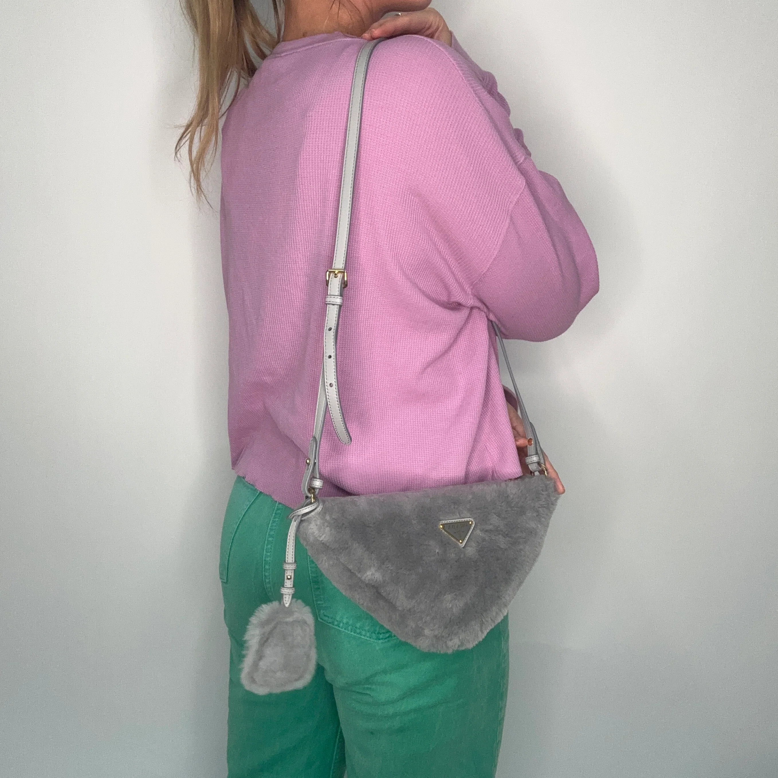 Prada Triangle Shearling Crossbody Bag - Image 3