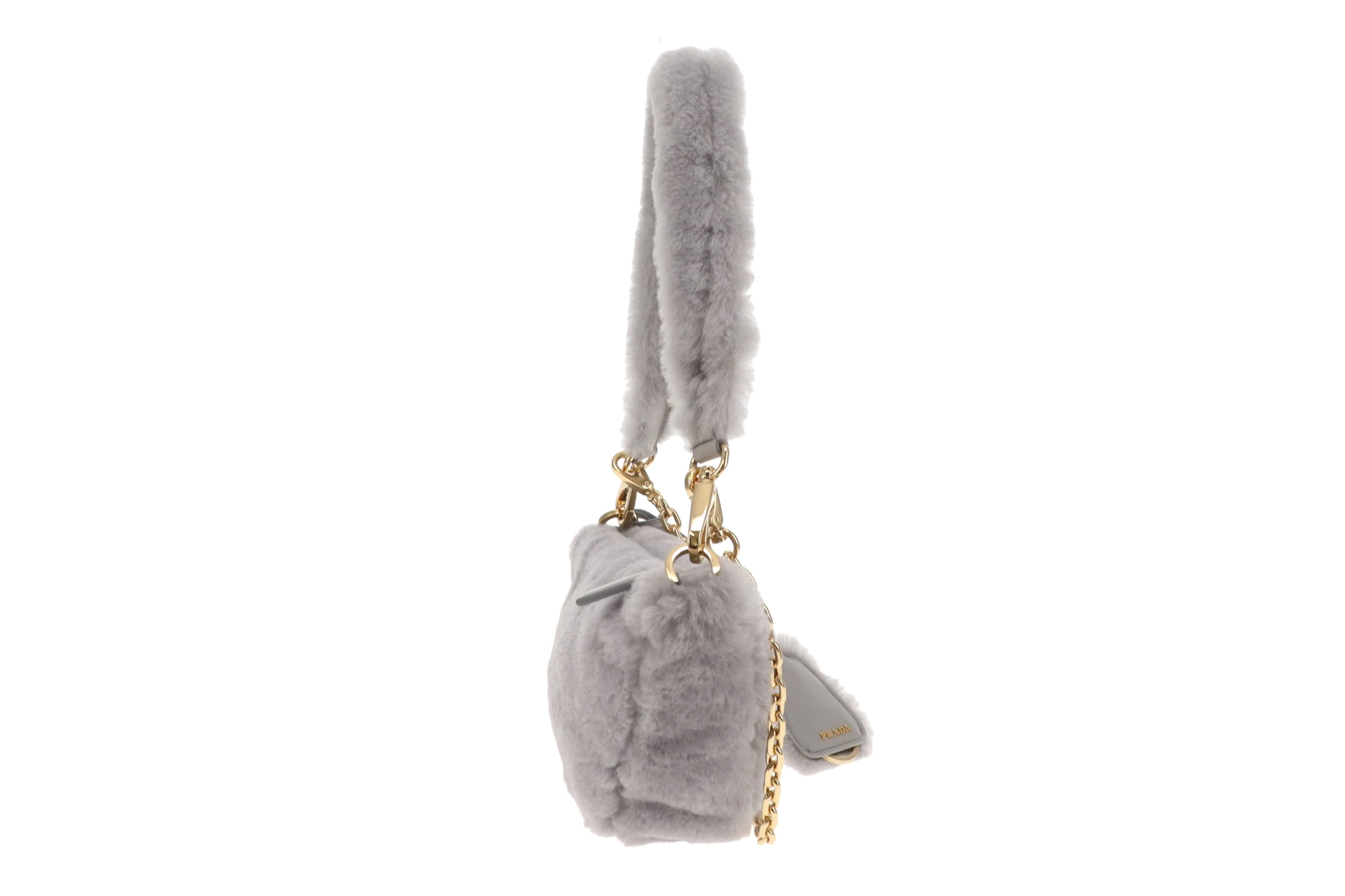 Prada Triangle Shearling Crossbody Bag - Image 7