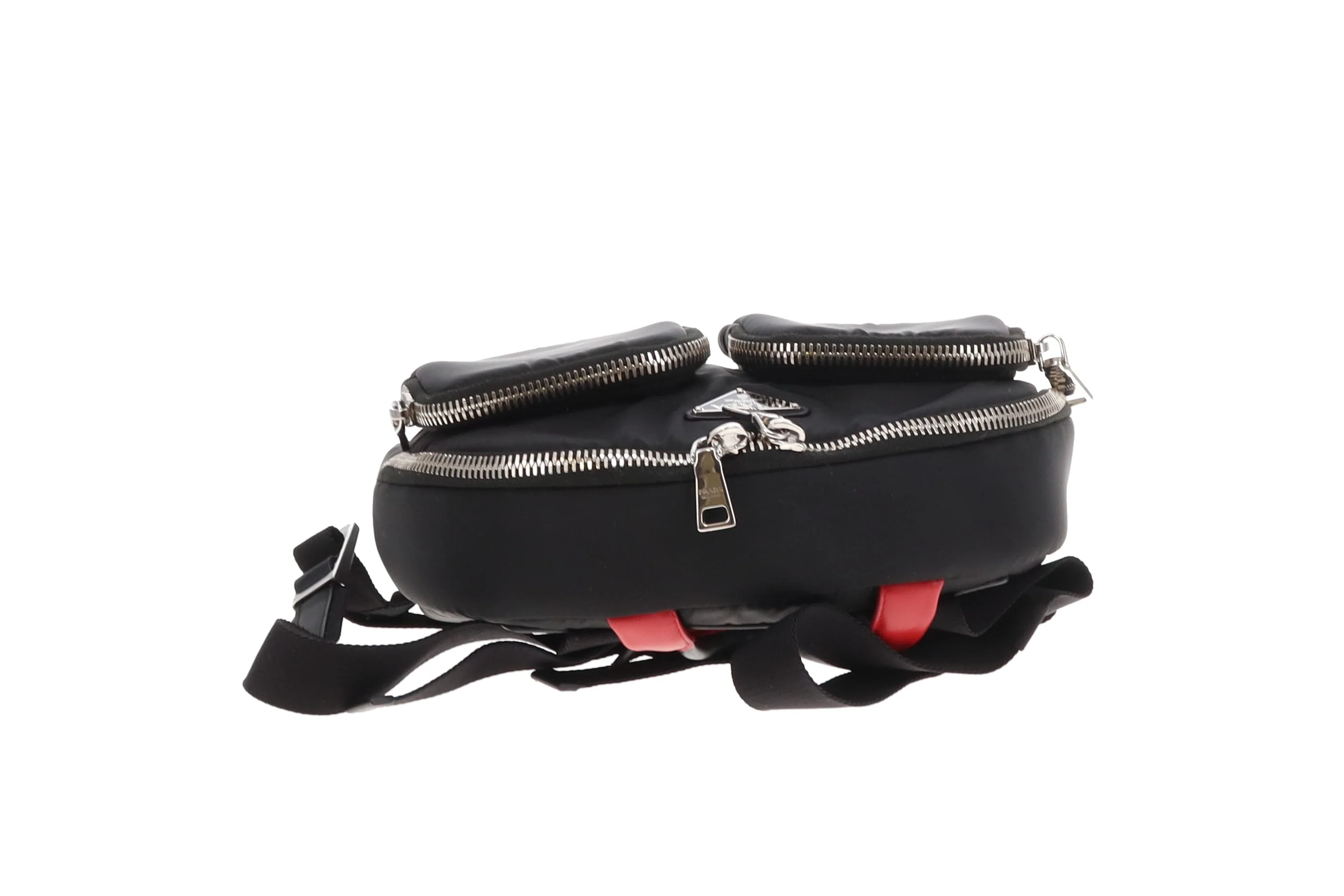 Prada Twin Pocket Mini Backpack Black/Red Nylon - Image 8