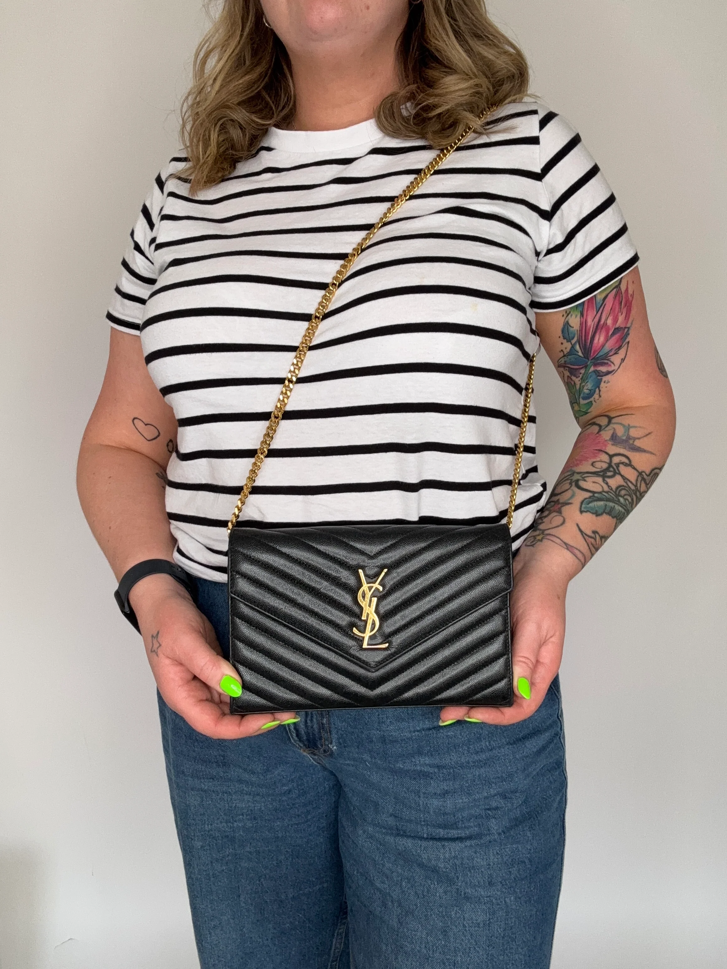 Saint Laurent Cassandre Wallet On Chain Grain De Poudre Black GH - Image 2