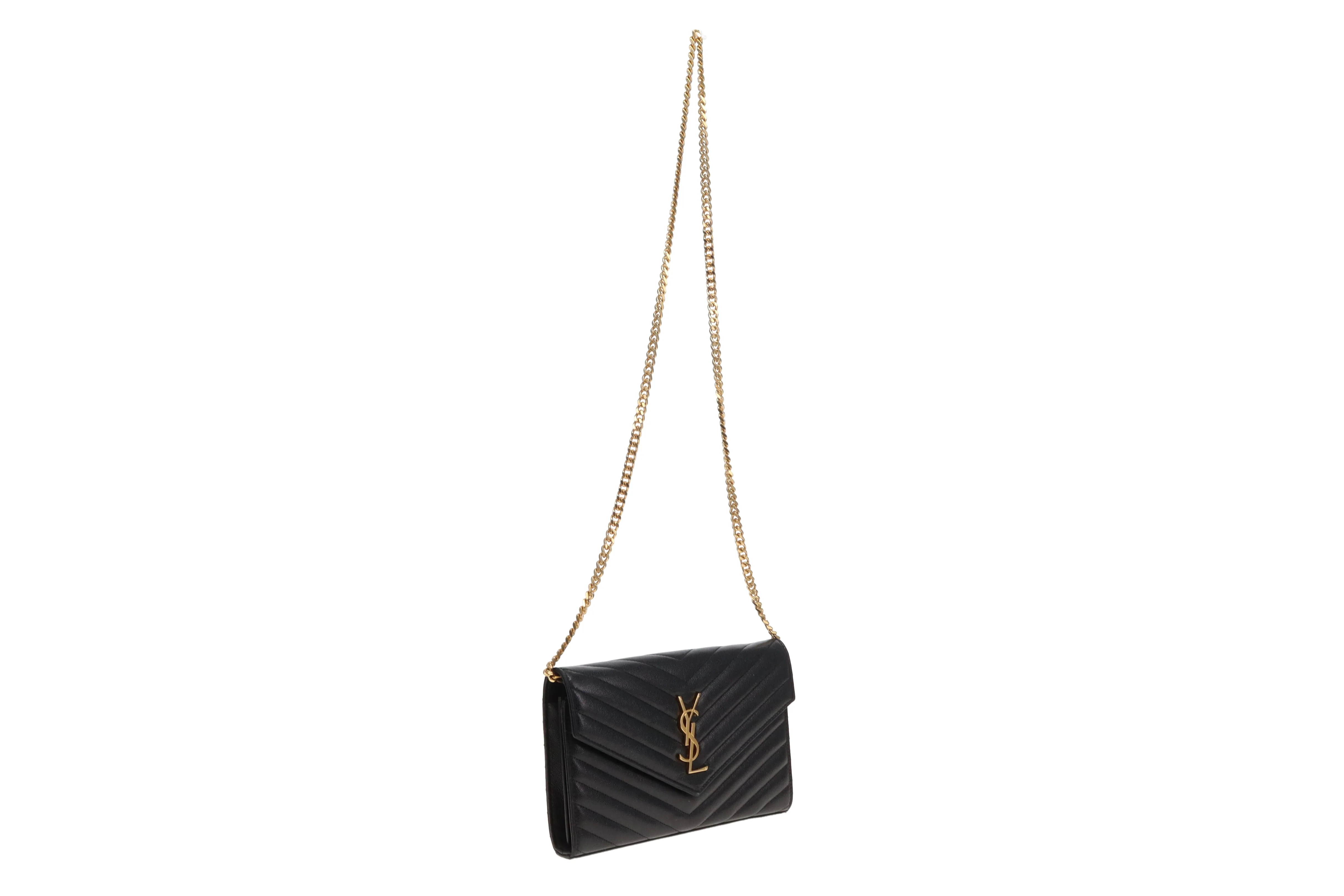 Saint Laurent Cassandre Wallet On Chain Grain De Poudre Black GH - Image 5