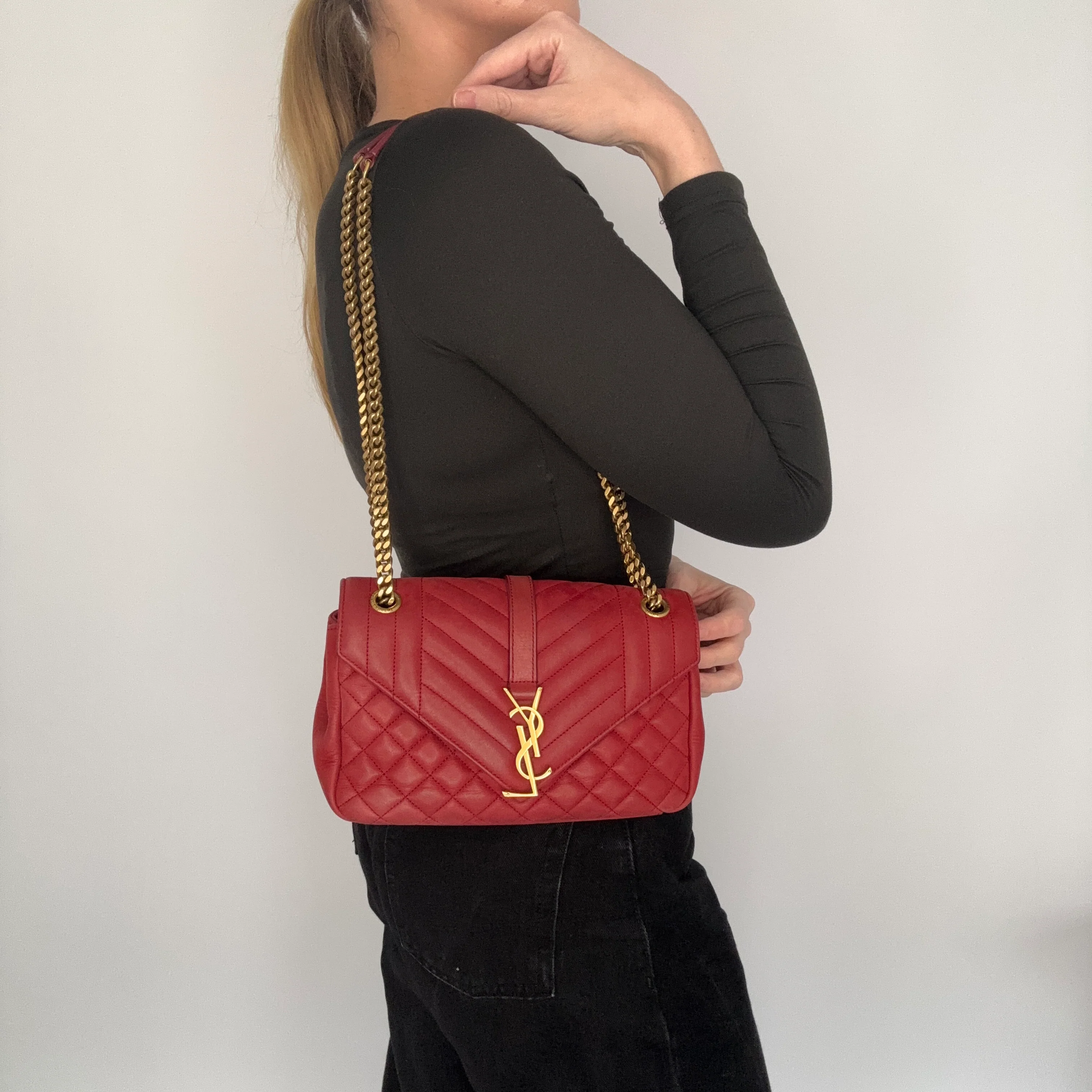 Saint Laurent College Bag Red Mixed Matelasse 2017 - Image 2