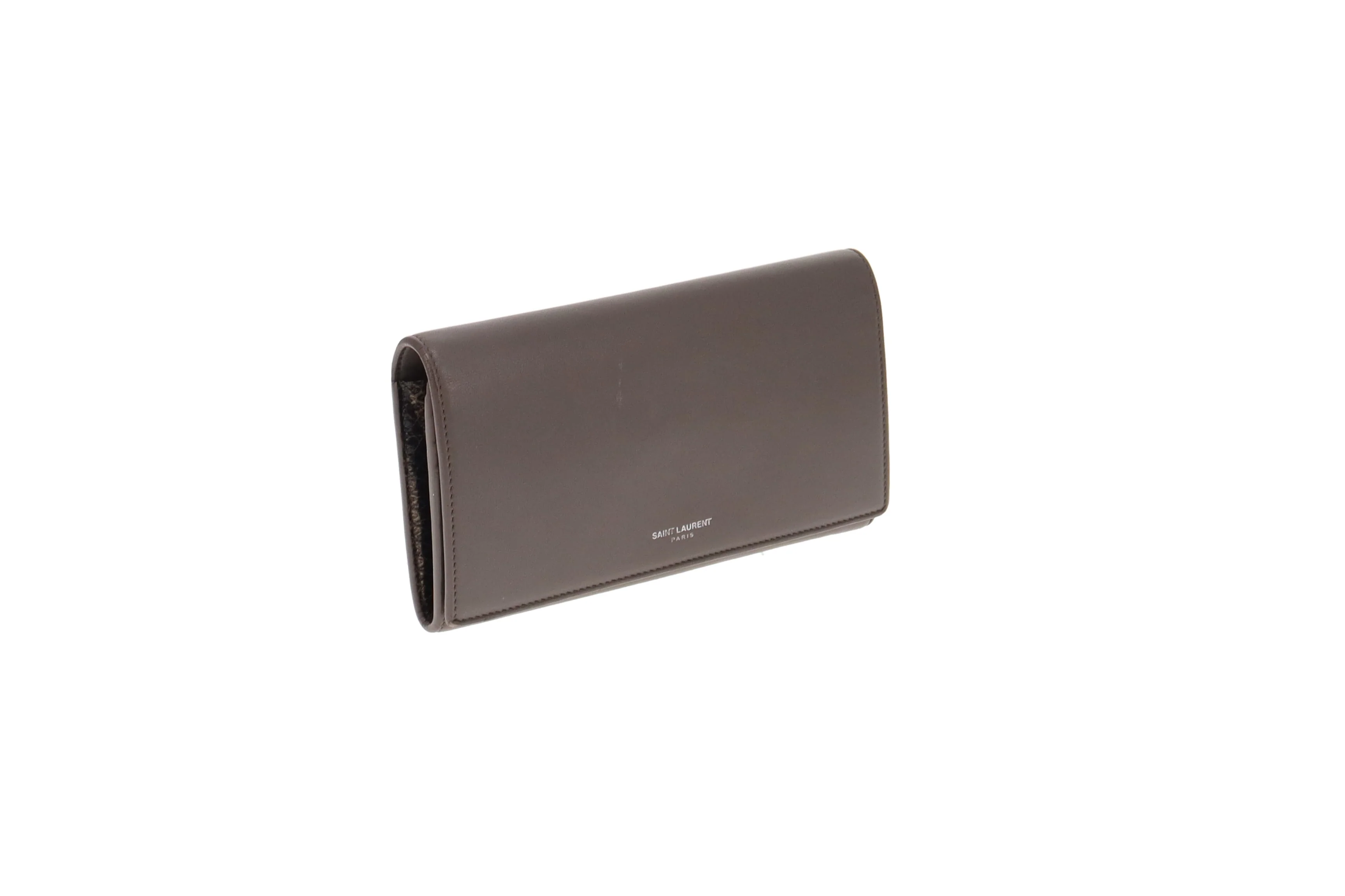 Saint Laurent Grey Calfskin Flap Wallet With Snake Interior Trim - Image 3