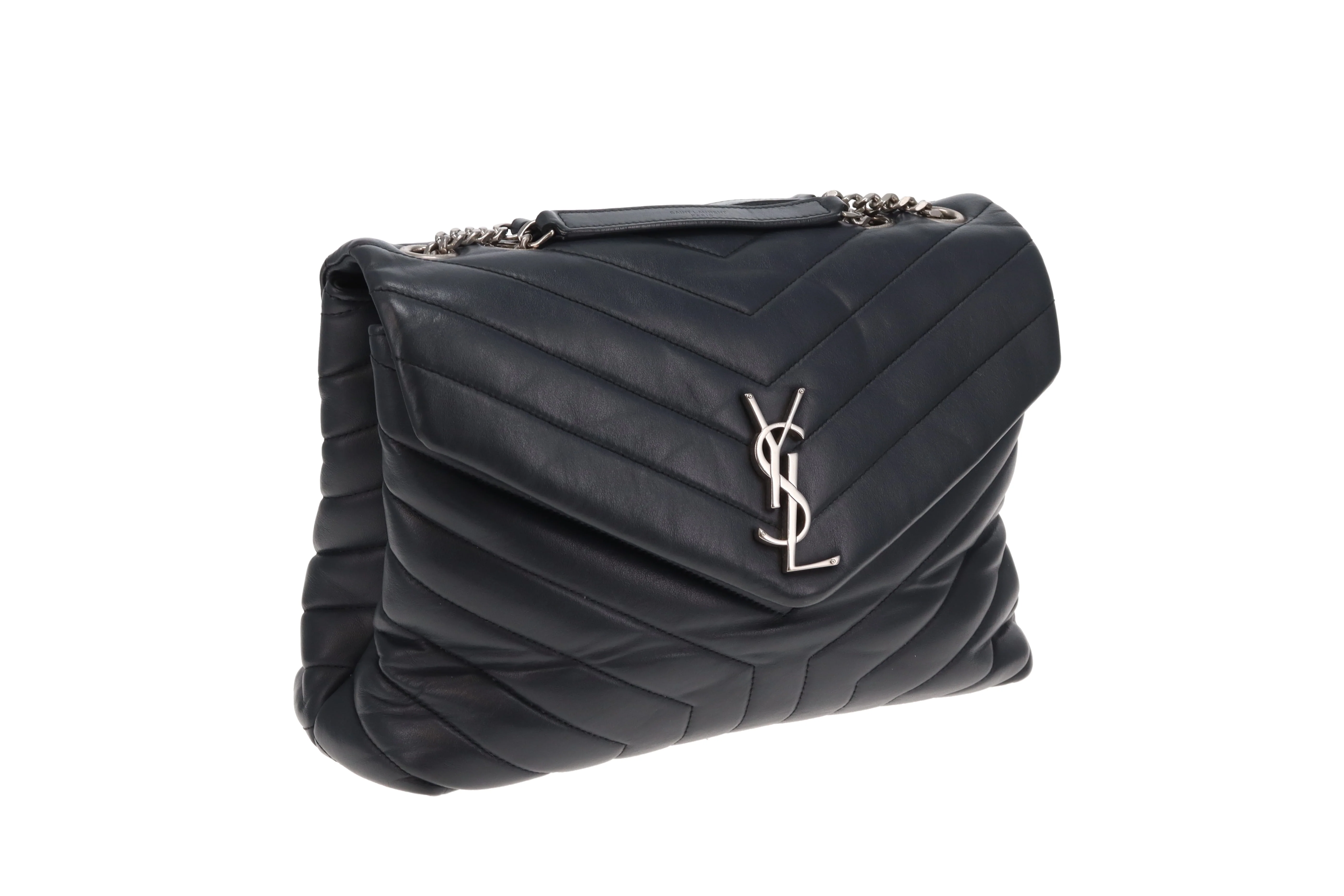 Saint Laurent LouLou Medium In Dark Smog Chevron Leather - Image 4