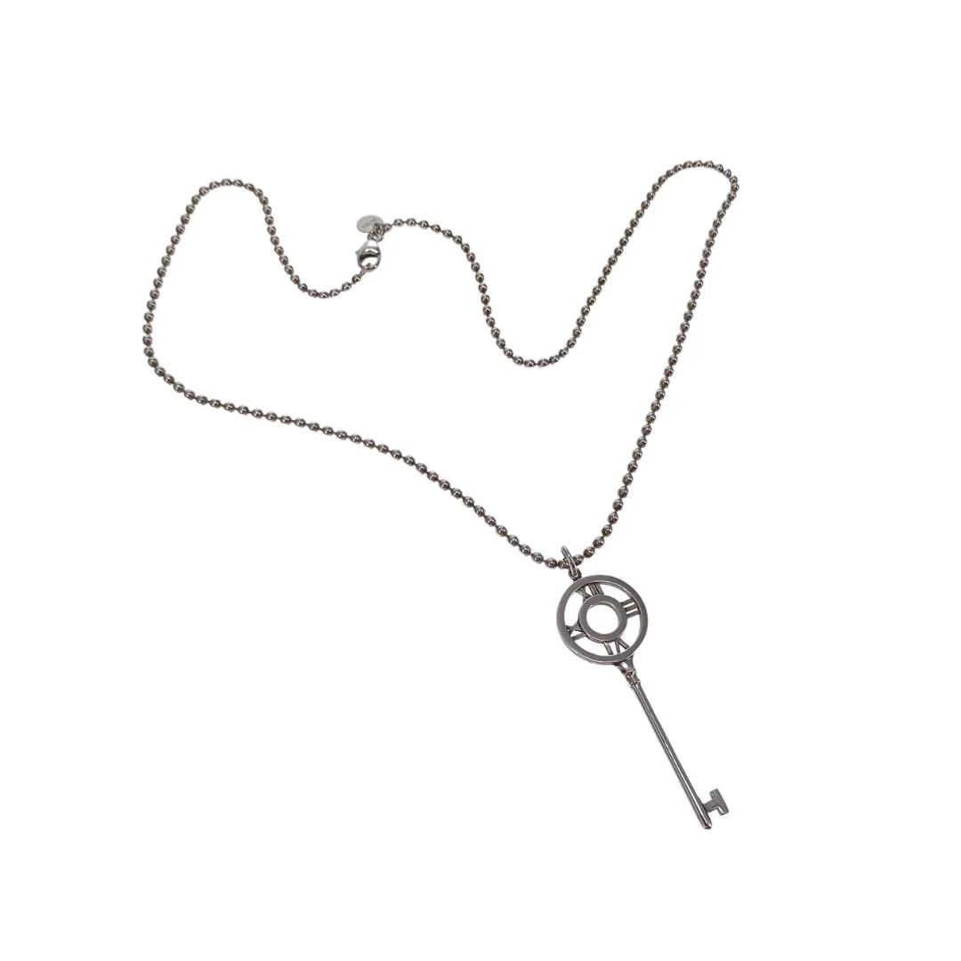 Tiffany & Co Atlas Collection Key Pendant On Beaded Chain Sterling Silver - Image 3