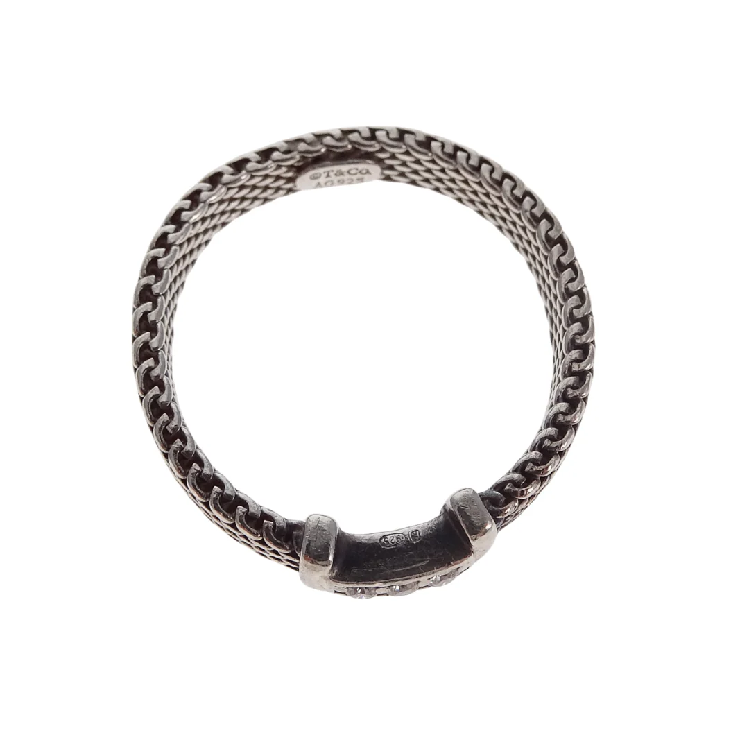 Tiffany & Co. Somerset Mesh Diamond Ring in Silver (Size 54) - Image 4