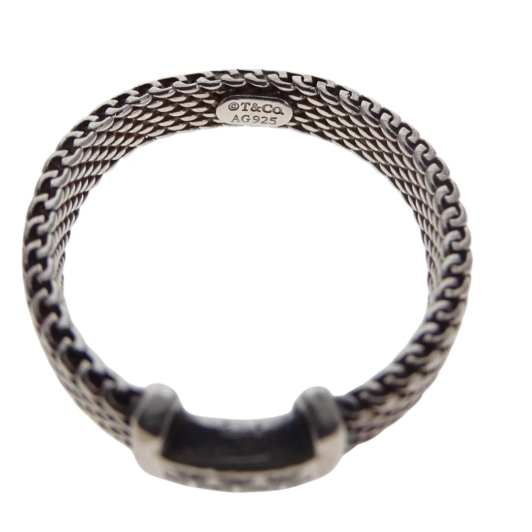 Tiffany & Co. Somerset Mesh Diamond Ring in Silver (Size 54) - Image 5