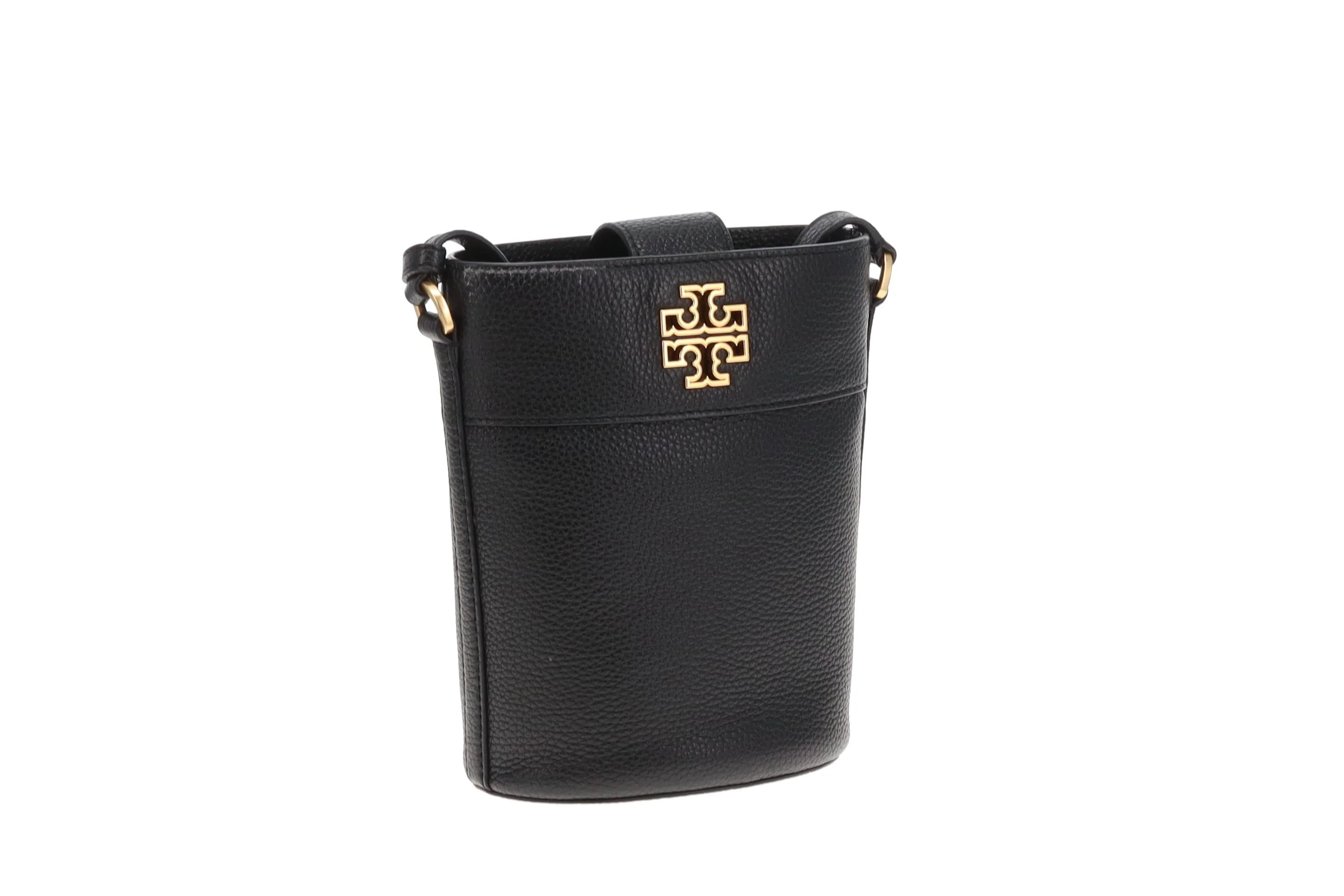 Tory Burch Britten Pebbled Leather Bucket Bag Black - Image 3
