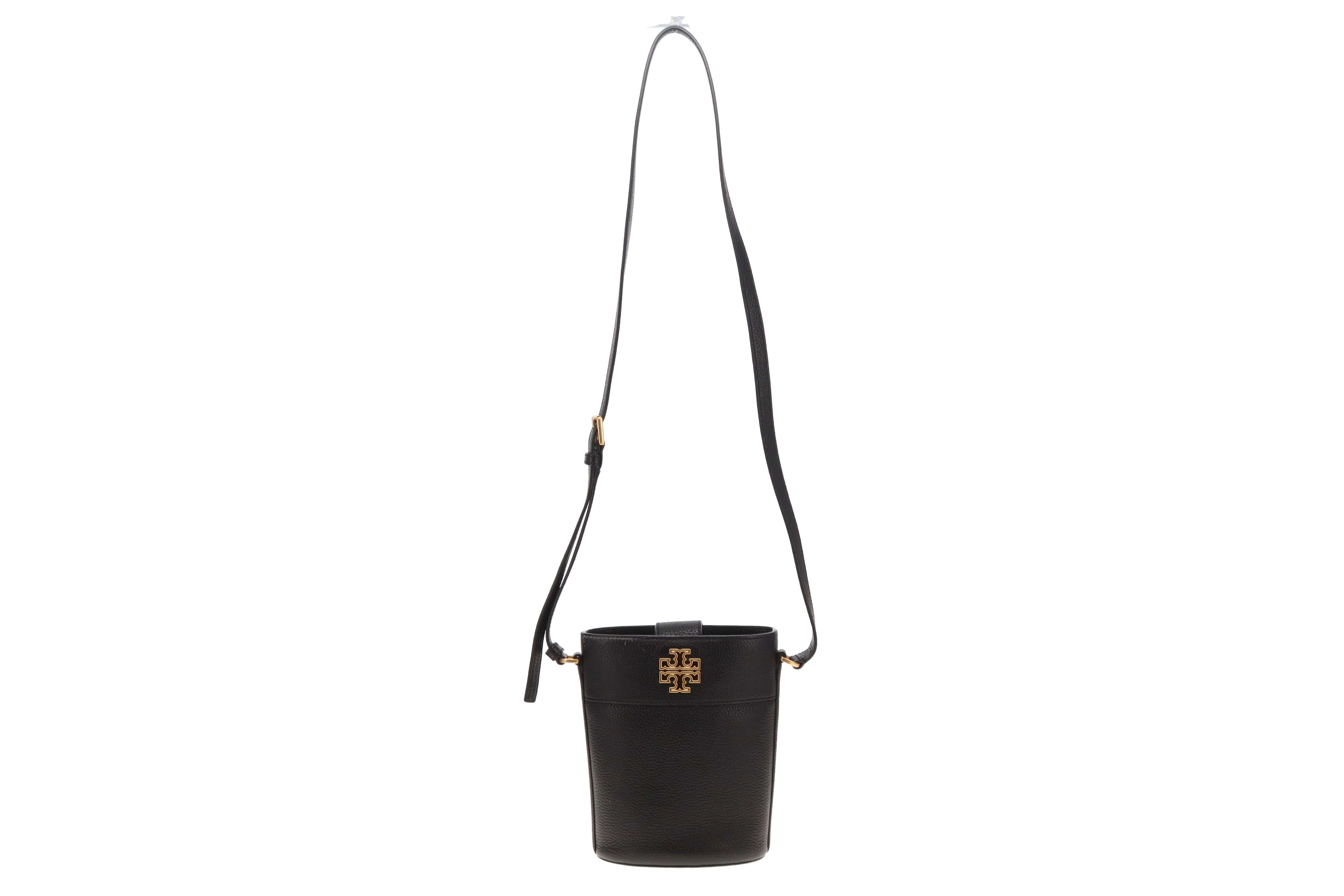Tory Burch Britten Pebbled Leather Bucket Bag Black - Image 4