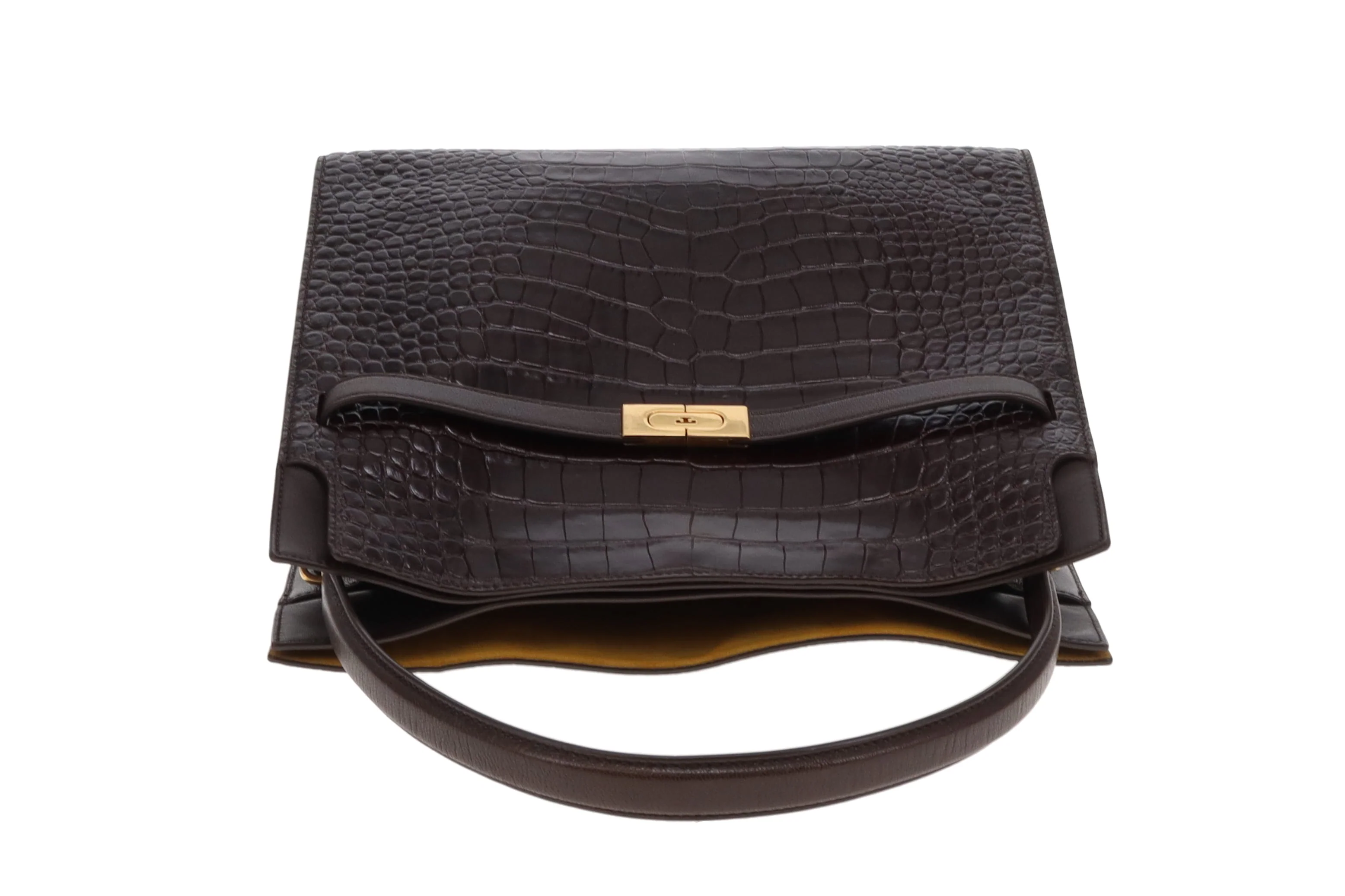 Tory Burch Lee Radziwill Croc Embossed Double Bag Brown Medium - Image 10