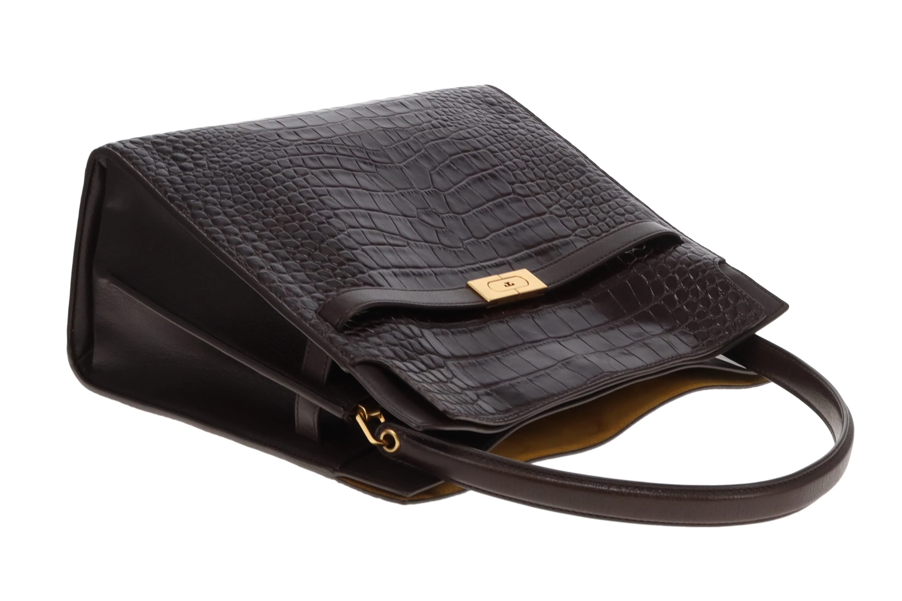 Tory Burch Lee Radziwill Croc Embossed Double Bag Brown Medium - Image 11