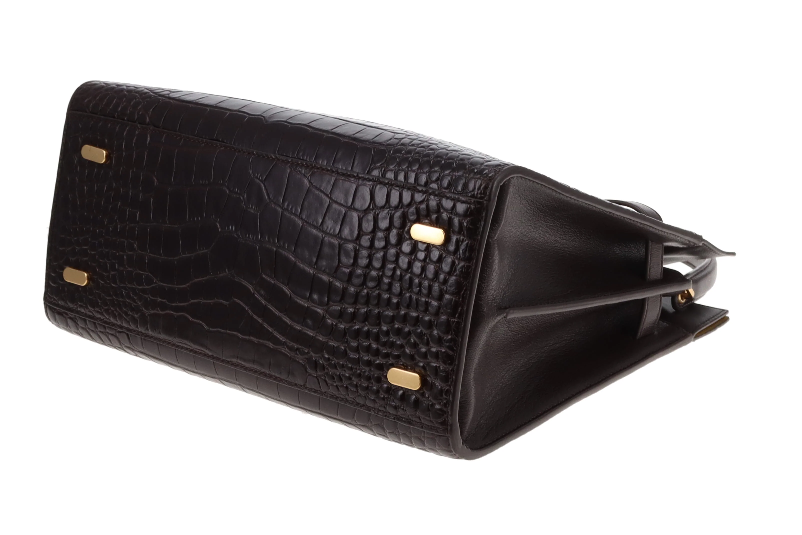 Tory Burch Lee Radziwill Croc Embossed Double Bag Brown Medium - Image 12