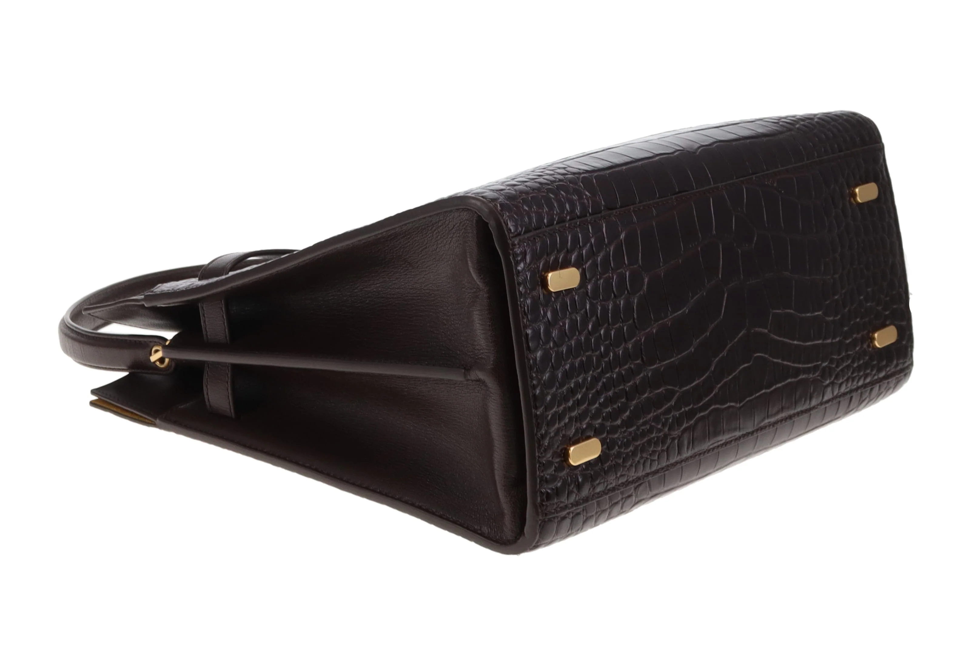 Tory Burch Lee Radziwill Croc Embossed Double Bag Brown Medium - Image 13