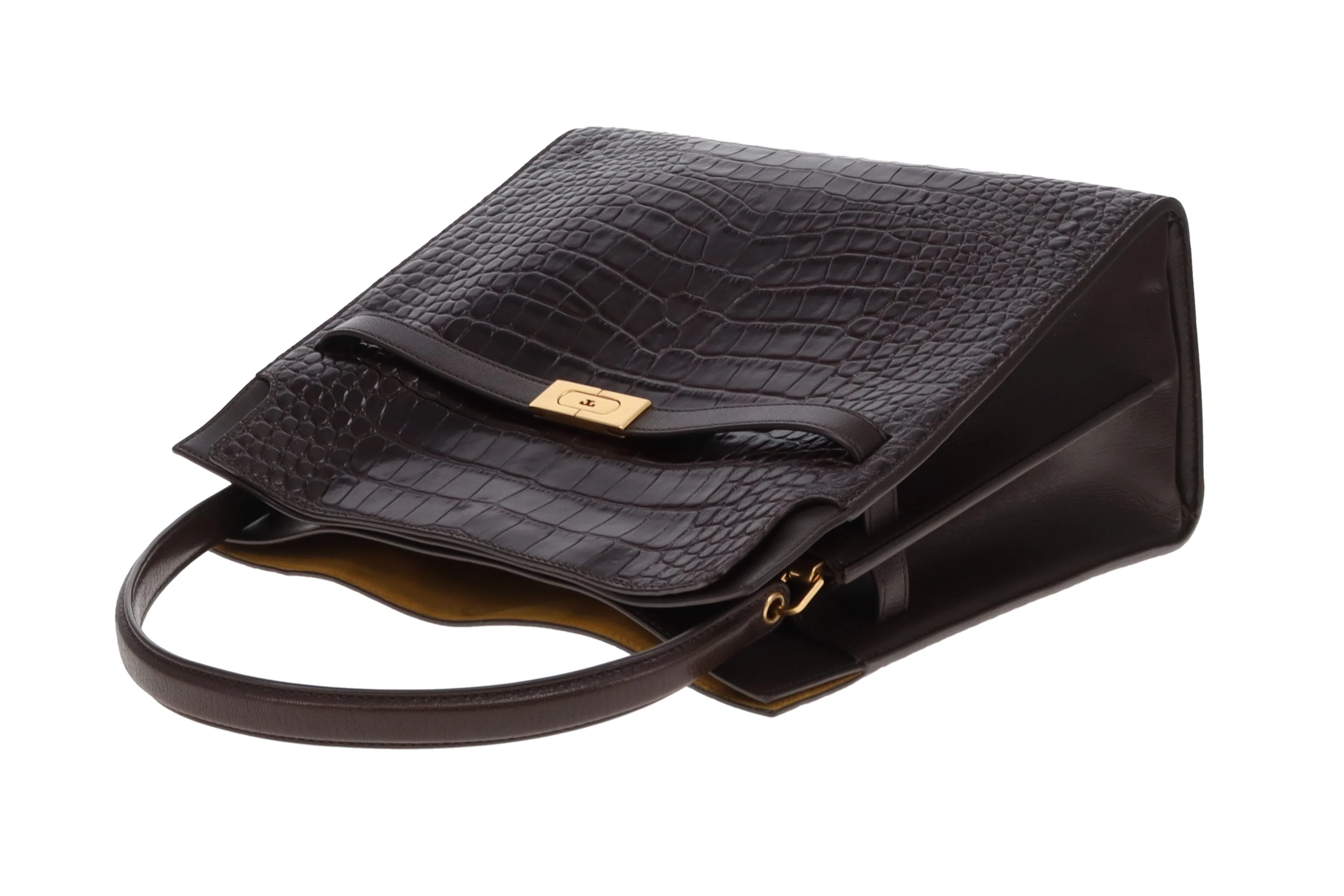 Tory Burch Lee Radziwill Croc Embossed Double Bag Brown Medium - Image 14