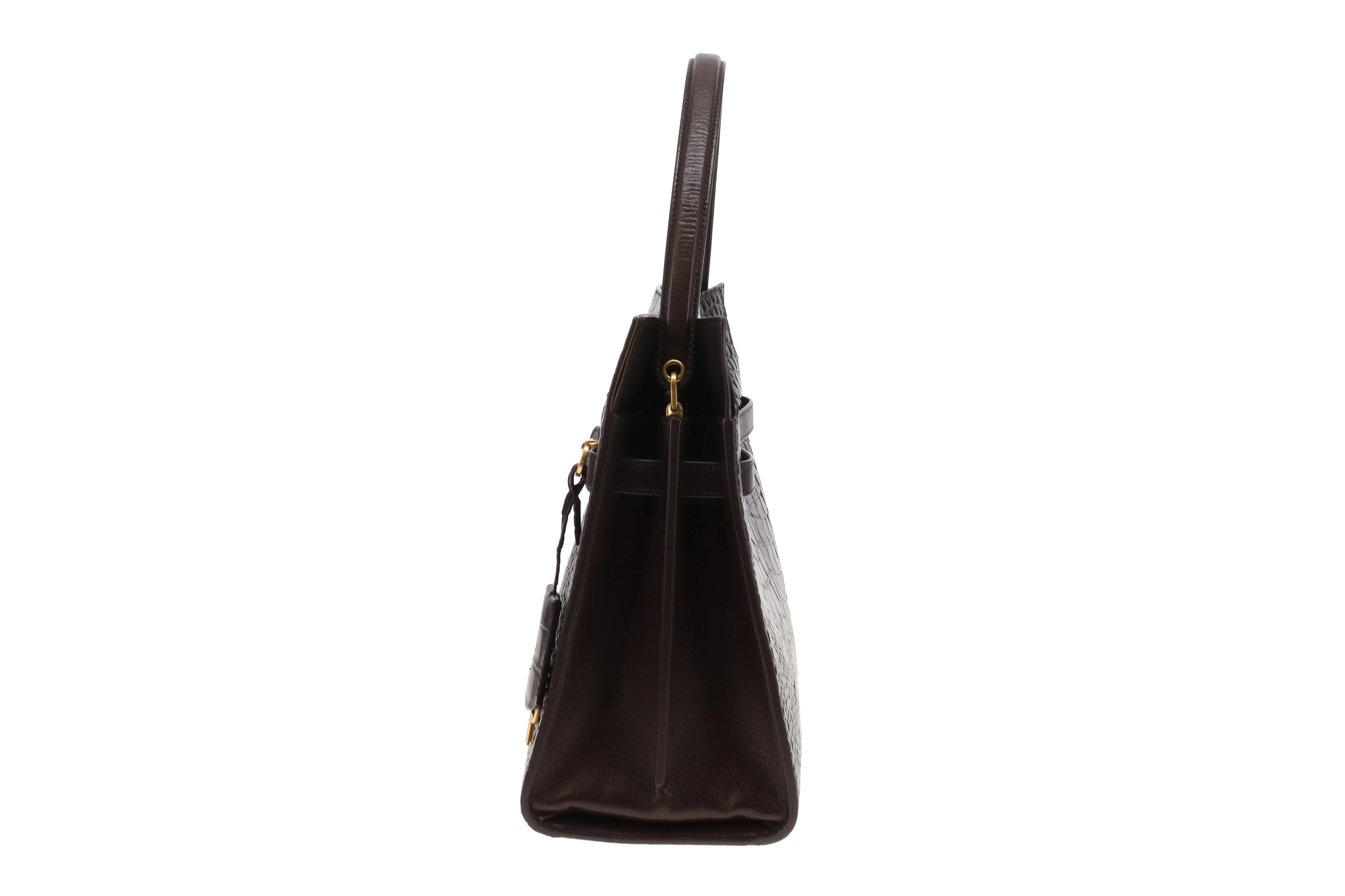 Tory Burch Lee Radziwill Croc Embossed Double Bag Brown Medium - Image 7