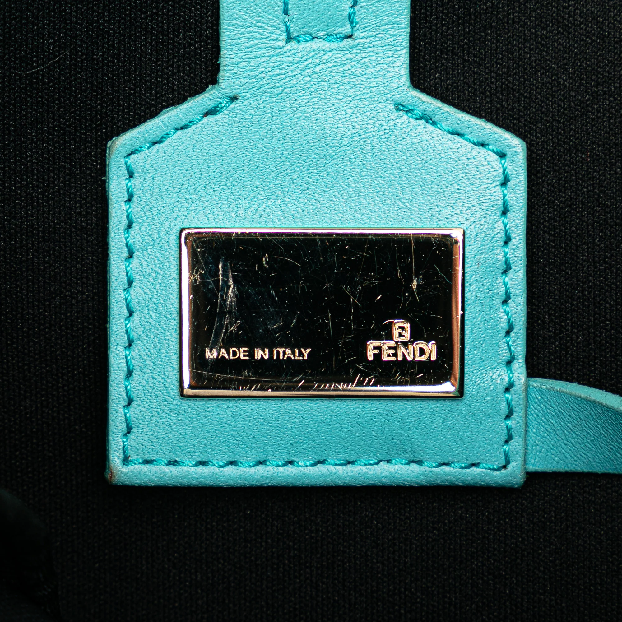 Fendi Black Zucchino Canvas Blue Leather Trim Tote - Image 8